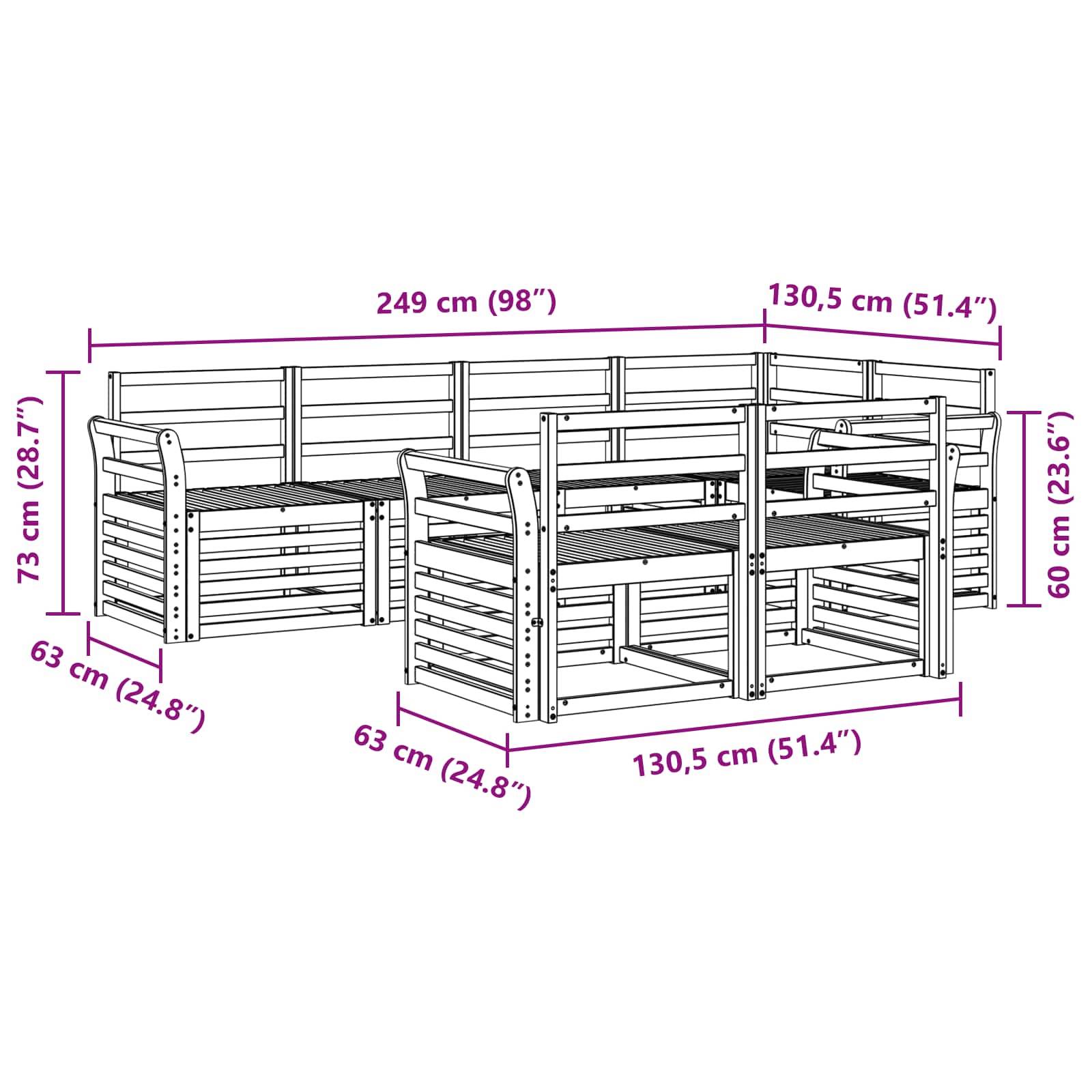 vidaXL Outdoor-Sofagarnitur 7 pcs Weiß 249 x 130,5 x 73 cm