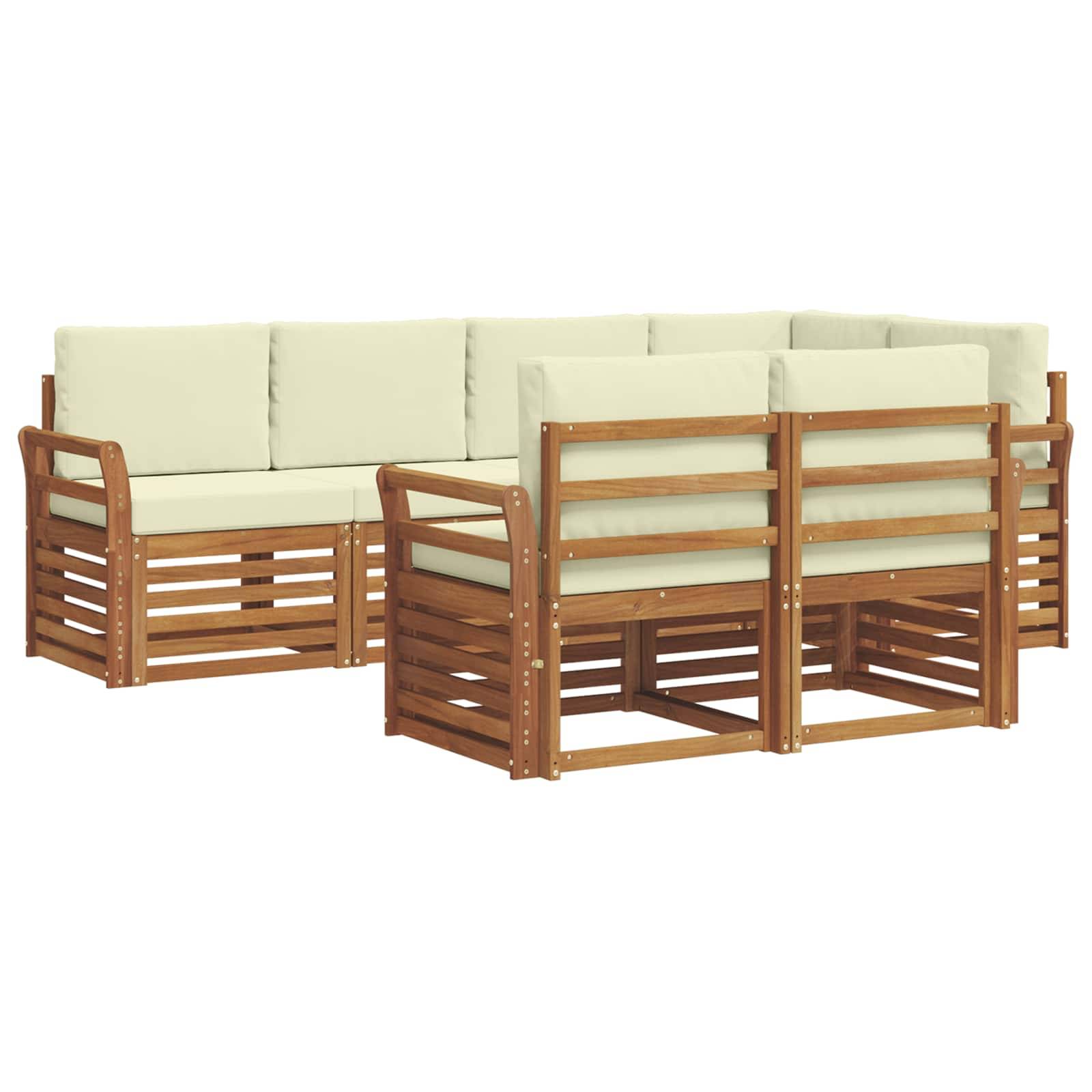 vidaXL Ecksofa Set mit Kissen 7 pcs Natur und Creme Massivholz Akazie