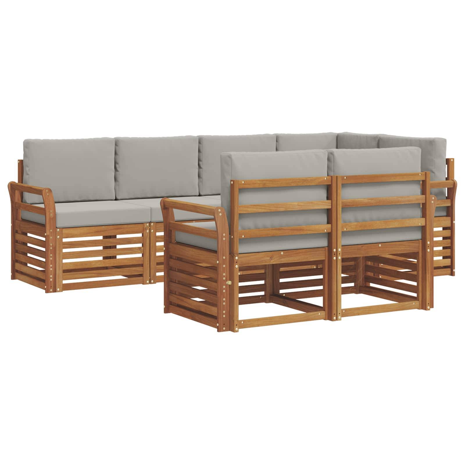 vidaXL Ecksofa Set 7 pcs Natürlich und Hellgrau Massivholz Akazie