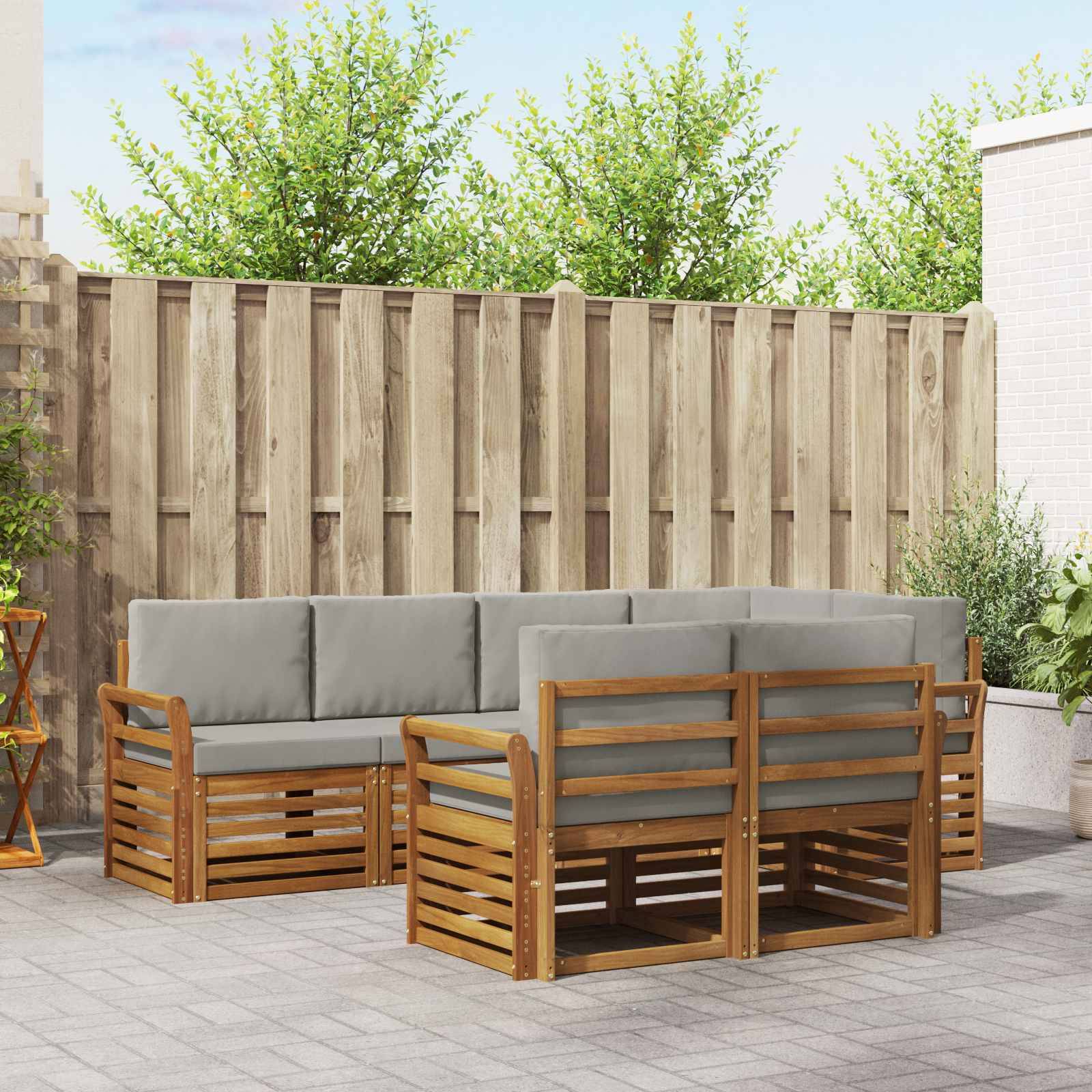 vidaXL Ecksofa Set 7 pcs Natürlich und Hellgrau Massivholz Akazie