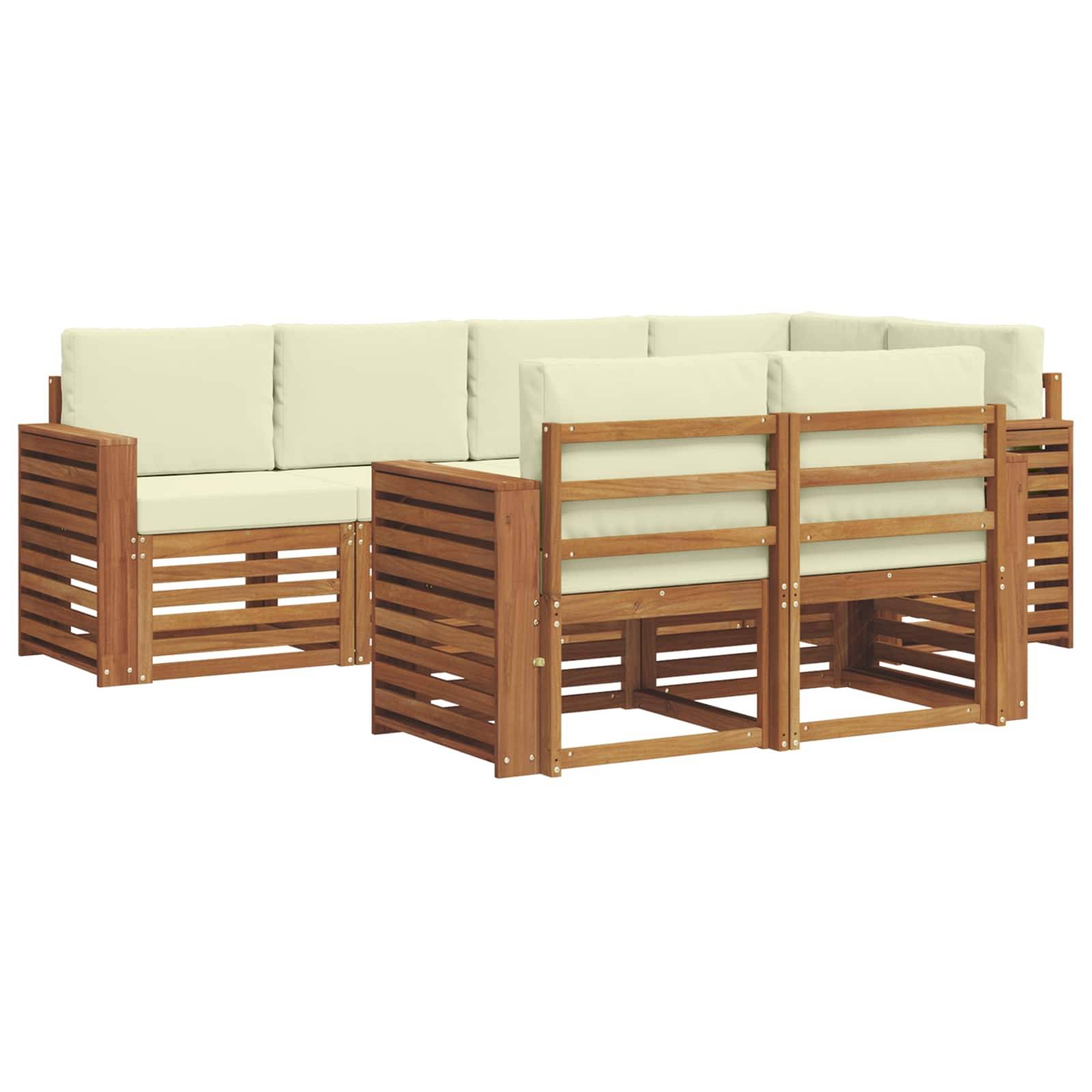 vidaXL Ecksofa Set mit Kissen 7 pcs Natur und Creme Massivholz Akazie