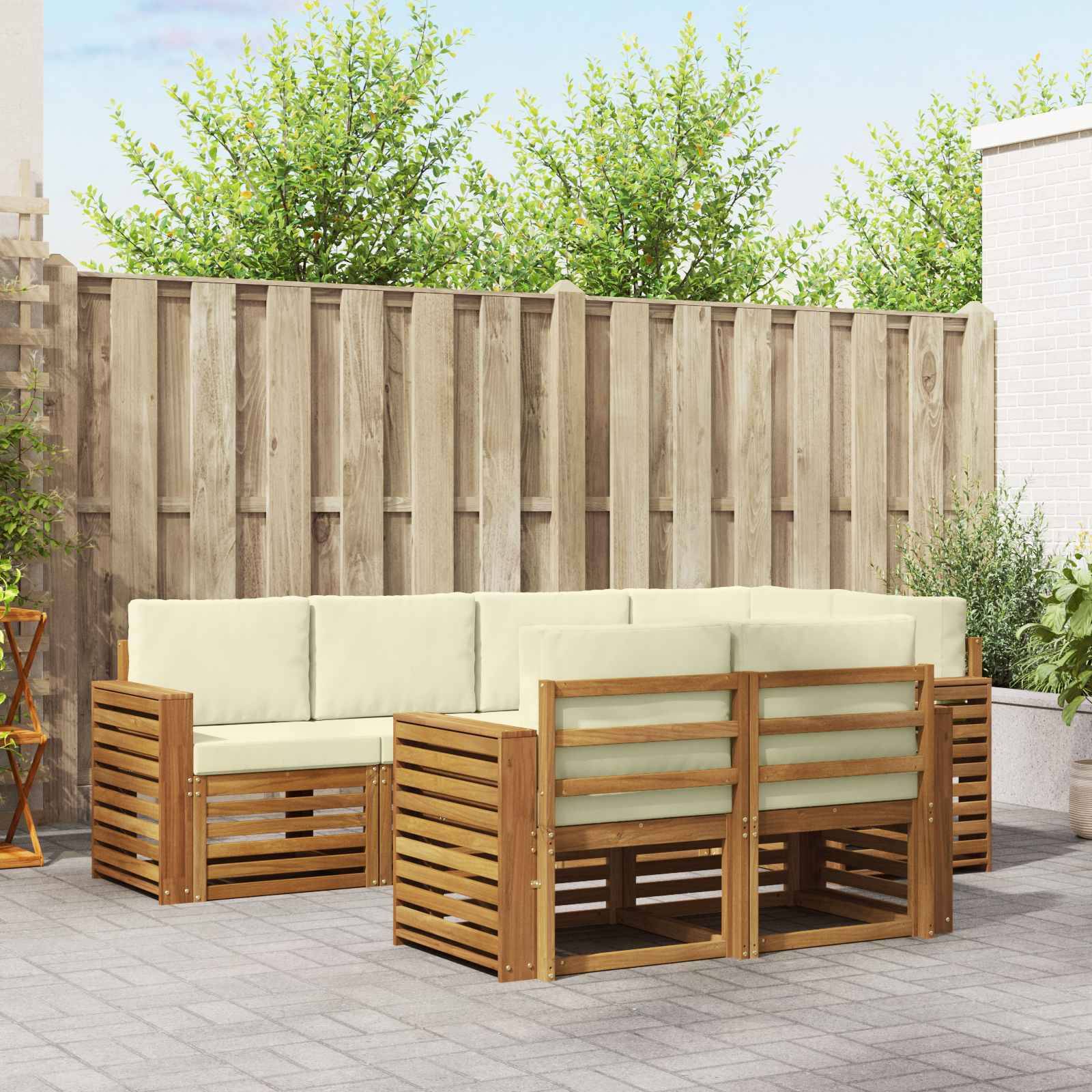 vidaXL Ecksofa Set mit Kissen 7 pcs Natur und Creme Massivholz Akazie