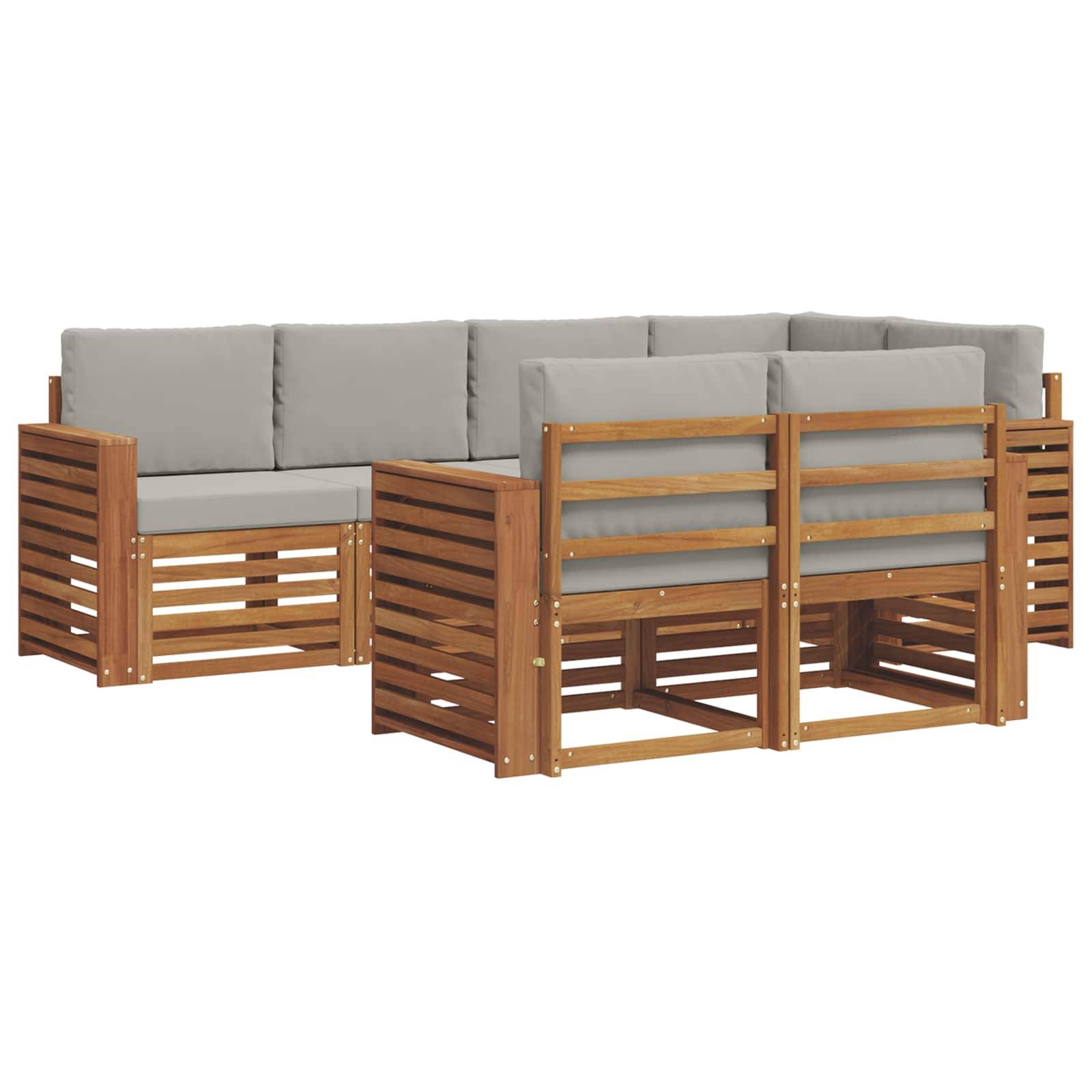 vidaXL Ecksofa Set 7 pcs Natürlich und Hellgrau Massivholz Akazie