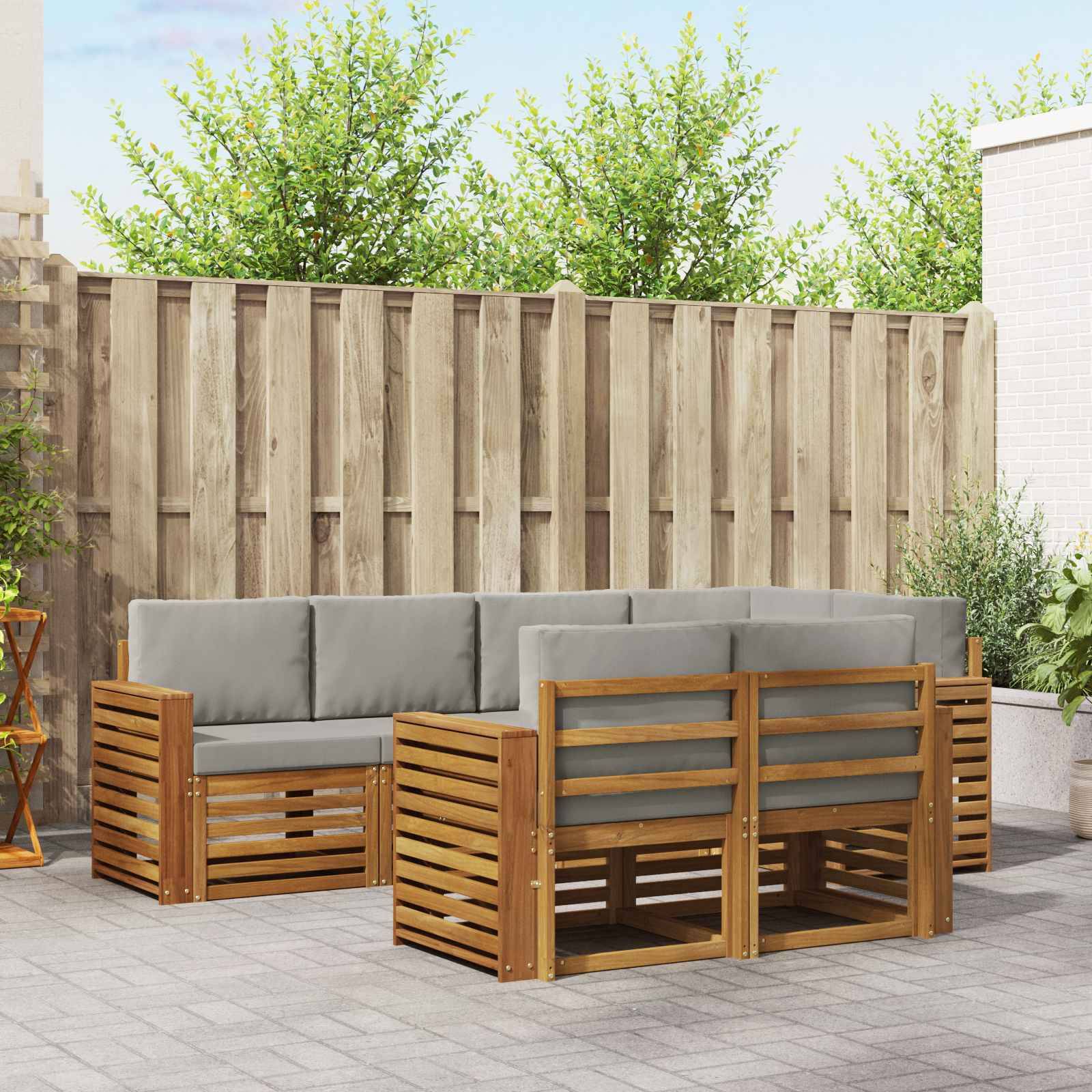 vidaXL Ecksofa Set 7 pcs Natürlich und Hellgrau Massivholz Akazie