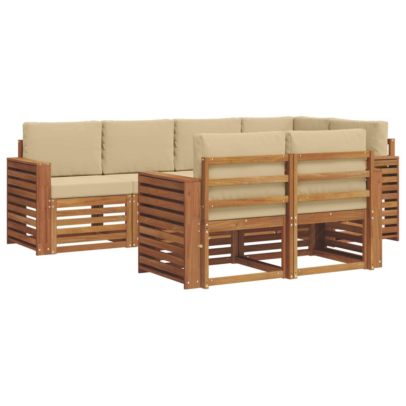 vidaXL Ecksofa Set mit Kissen 7 pcs Natur und Beige Massivholz Akazie