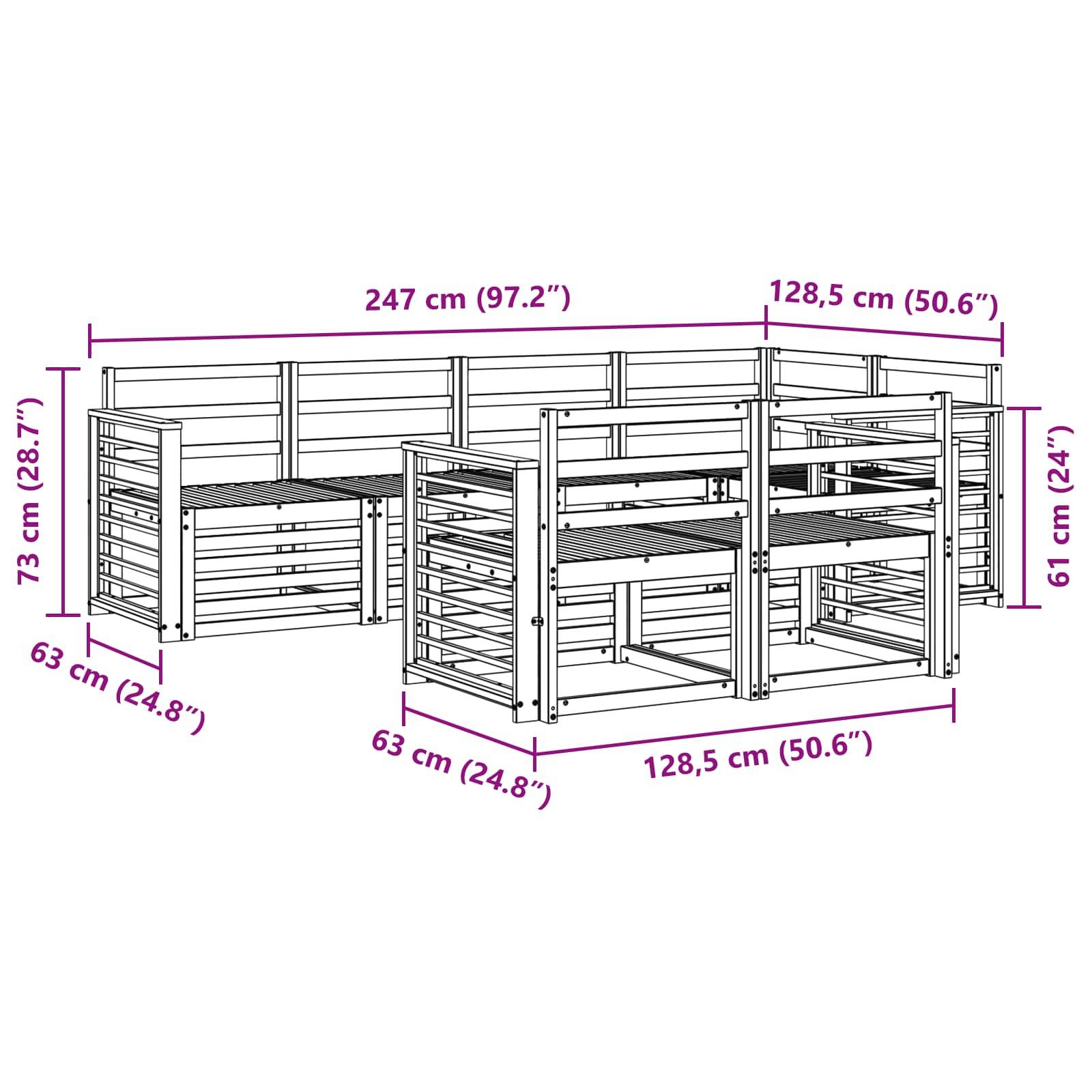 vidaXL Outdoor-Sofagarnitur 7 pcs Weiß 247 x 128,5 x 73 cm