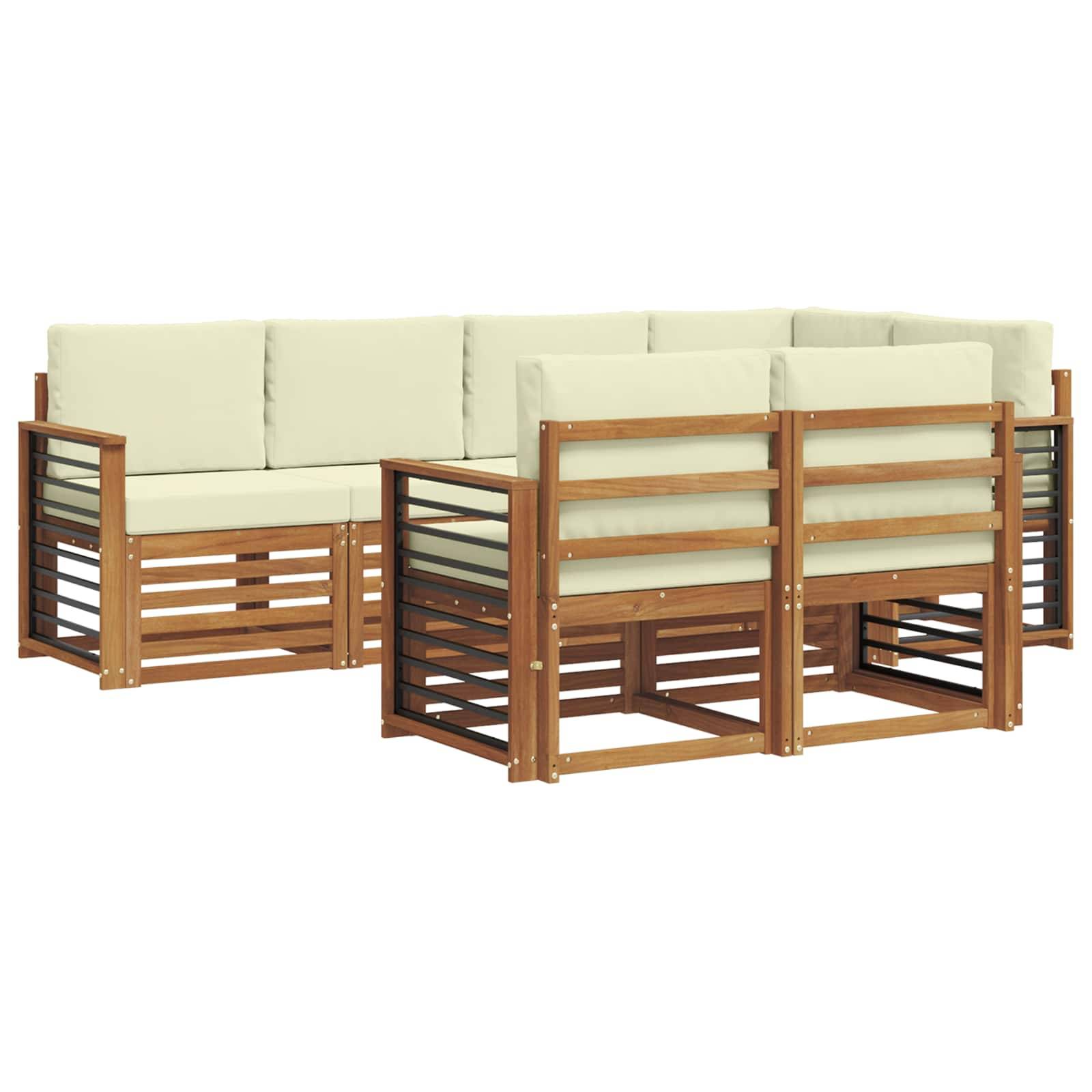 vidaXL Ecksofa Set mit Kissen 7 pcs Natur und Creme Massivholz Akazie