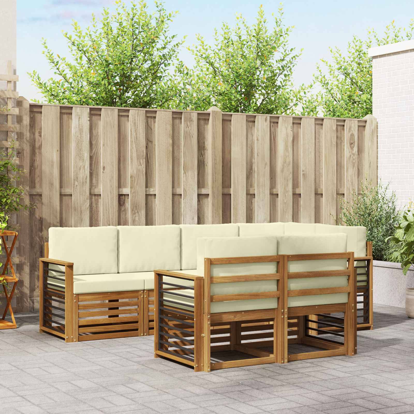 vidaXL Ecksofa Set mit Kissen 7 pcs Natur und Creme Massivholz Akazie