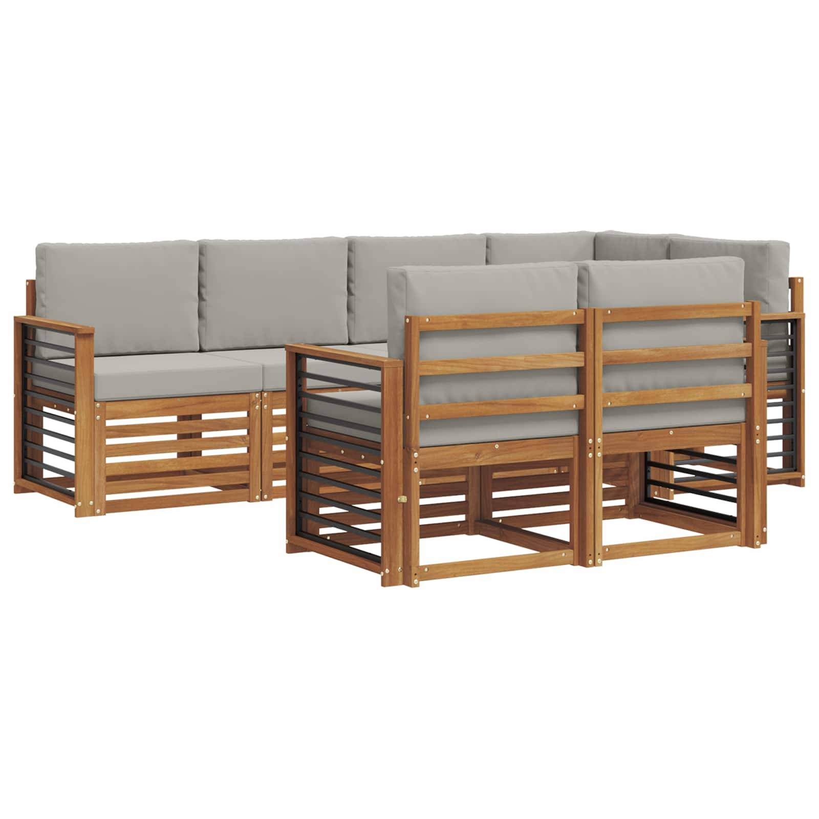 vidaXL Ecksofa Set 7 pcs Natürlich und Hellgrau Massivholz Akazie