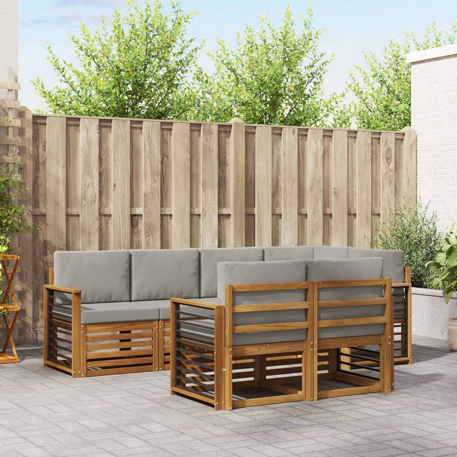 vidaXL Ecksofa Set 7 pcs Natürlich und Hellgrau Massivholz Akazie