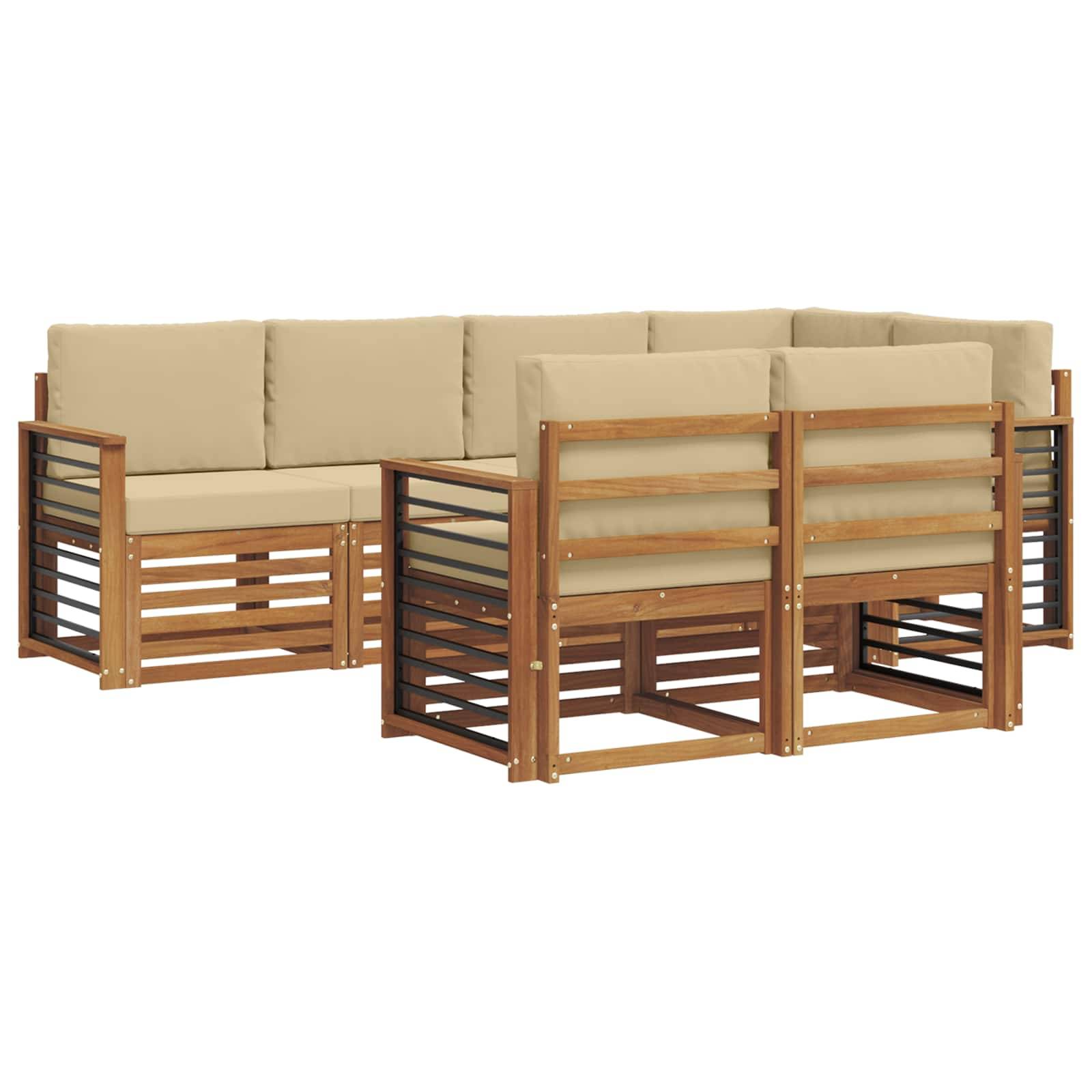 vidaXL Ecksofa Set mit Kissen 7 pcs Natur und Beige Massivholz Akazie