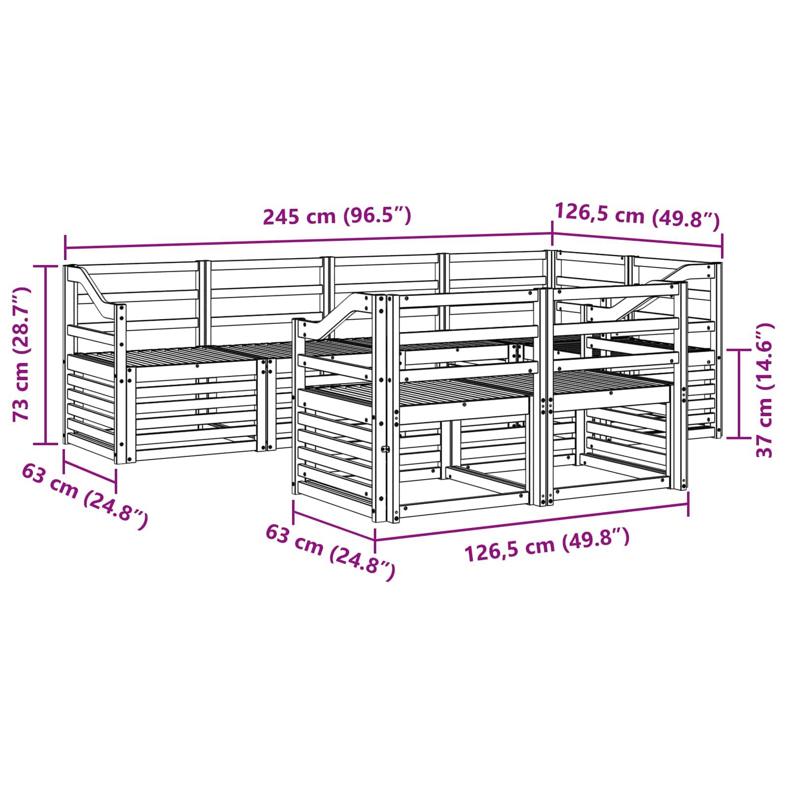 vidaXL Outdoor-Sofagarnitur 7 pcs Weiß 245 x 126,5 x 73 cm