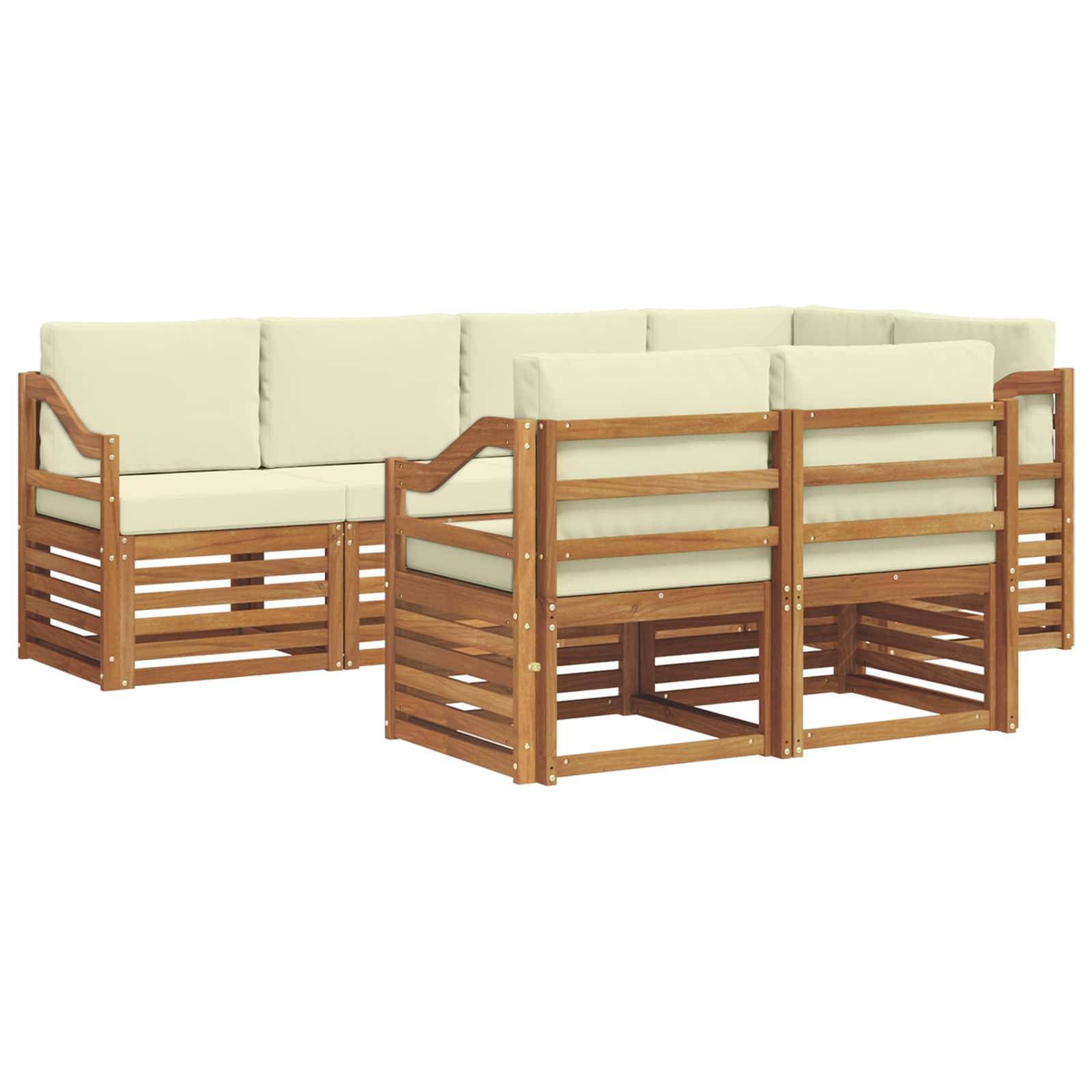 vidaXL Ecksofa Set mit Kissen 7 pcs Natur und Creme Massivholz Akazie