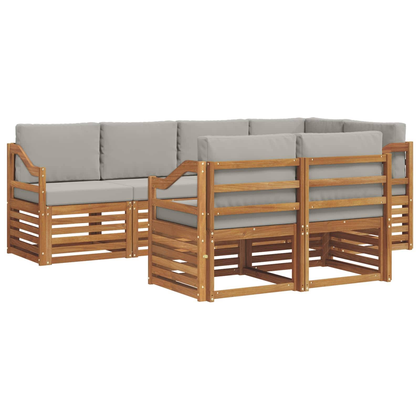 vidaXL Ecksofa Set 7 pcs Natürlich und Hellgrau Massivholz Akazie