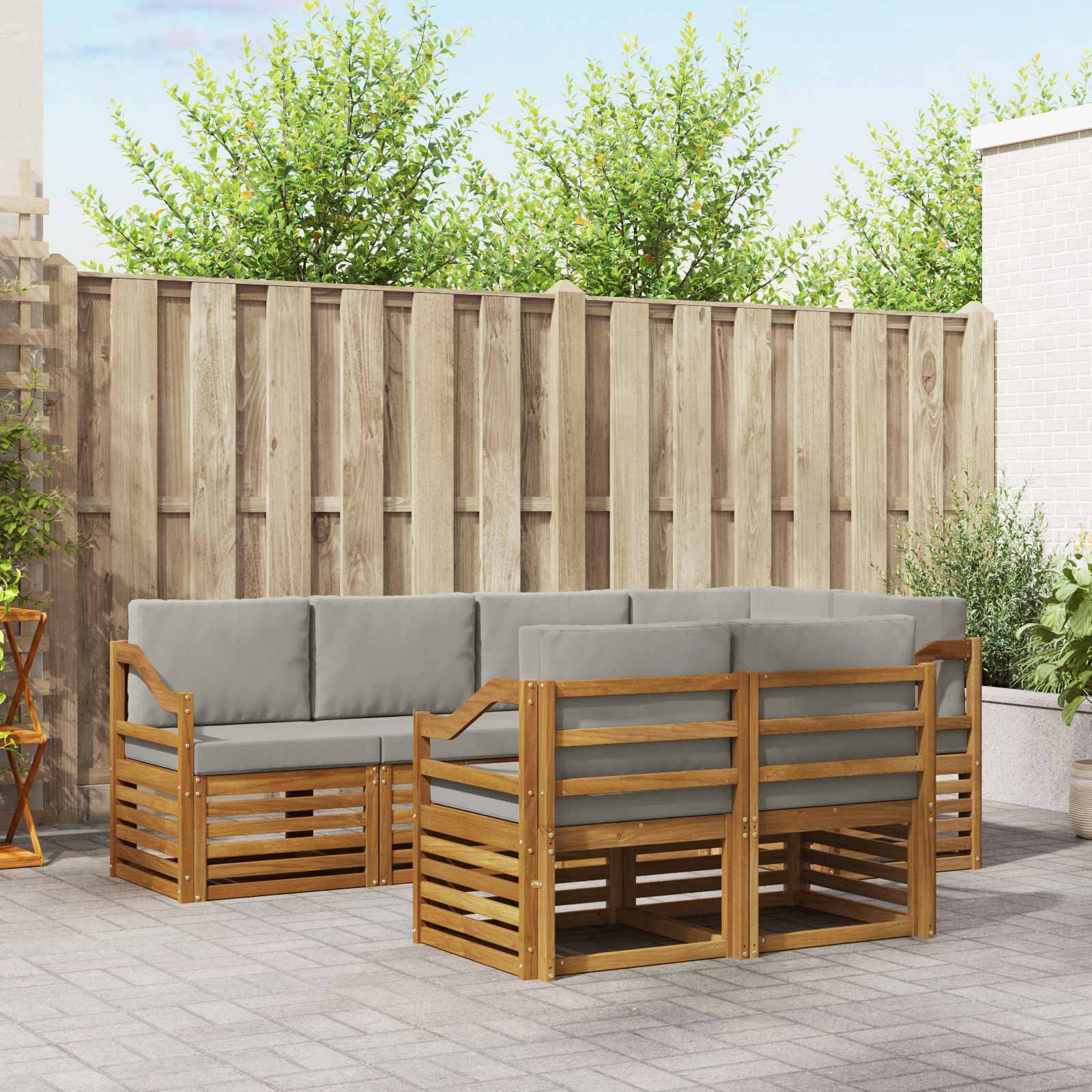 vidaXL Ecksofa Set 7 pcs Natürlich und Hellgrau Massivholz Akazie