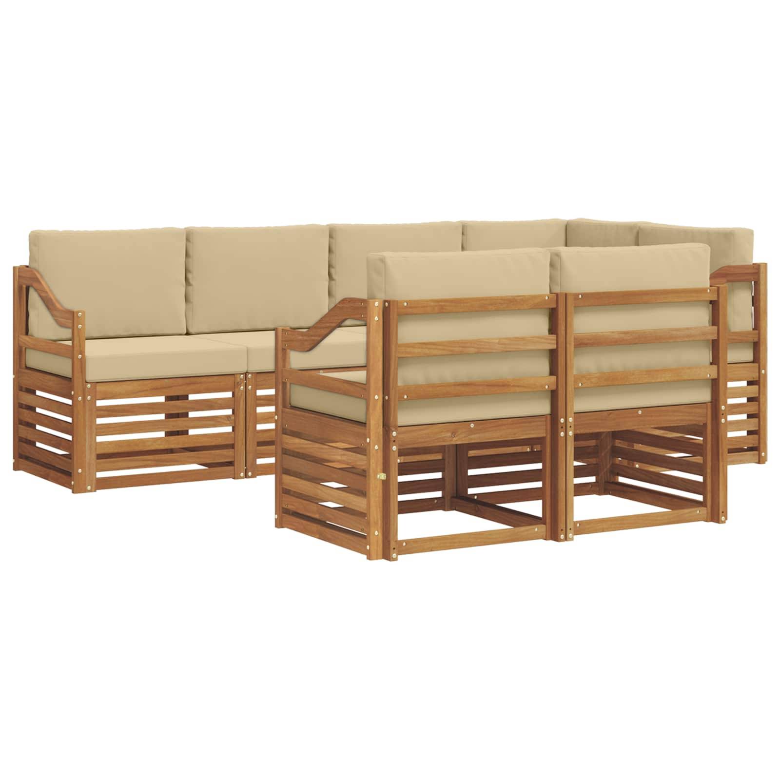 vidaXL Ecksofa Set mit Kissen 7 pcs Natur und Beige Massivholz Akazie