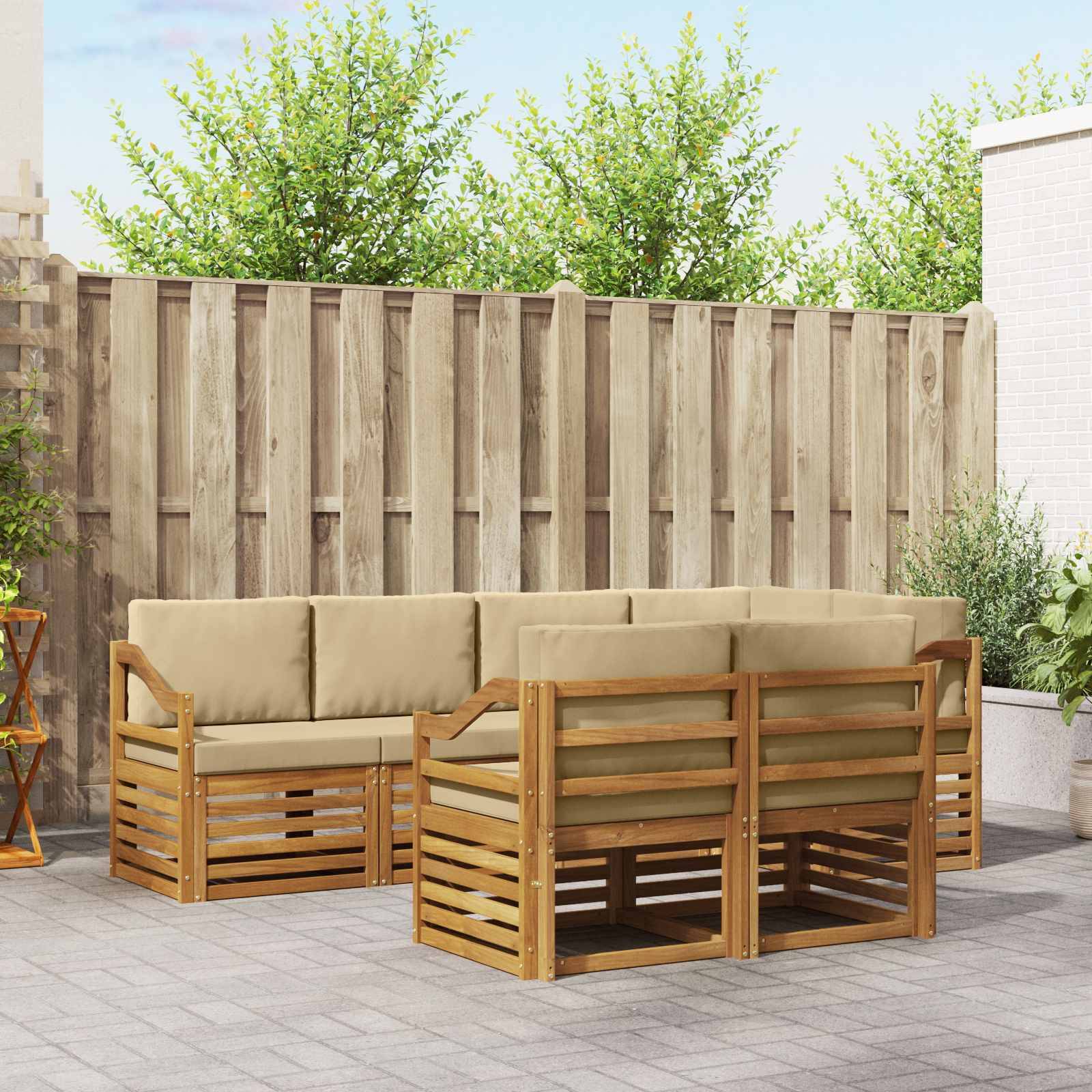 vidaXL Ecksofa Set mit Kissen 7 pcs Natur und Beige Massivholz Akazie