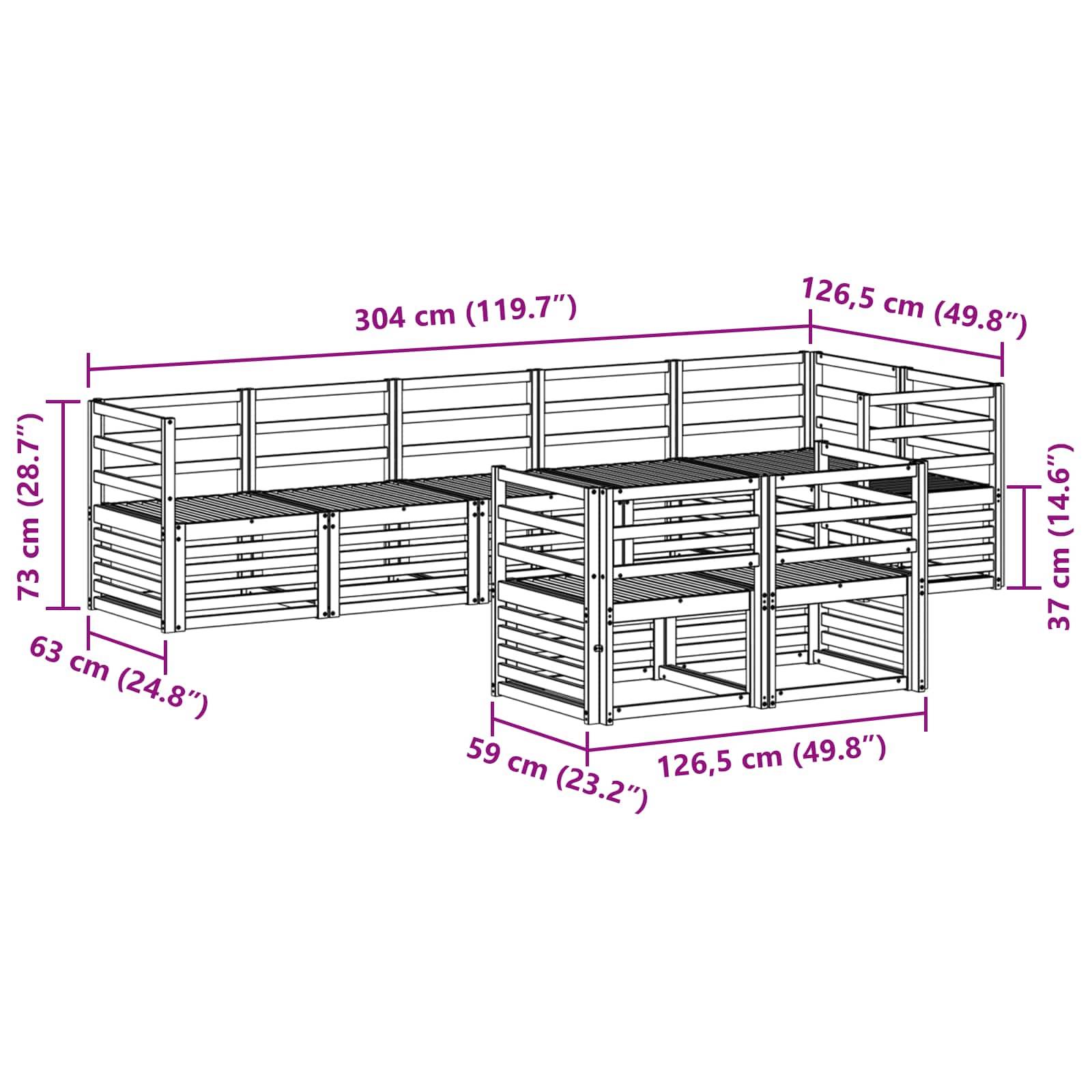 vidaXL Outdoor-Sofagarnitur 8 pcs Weiß 304 x 126,5 x 73 cm
