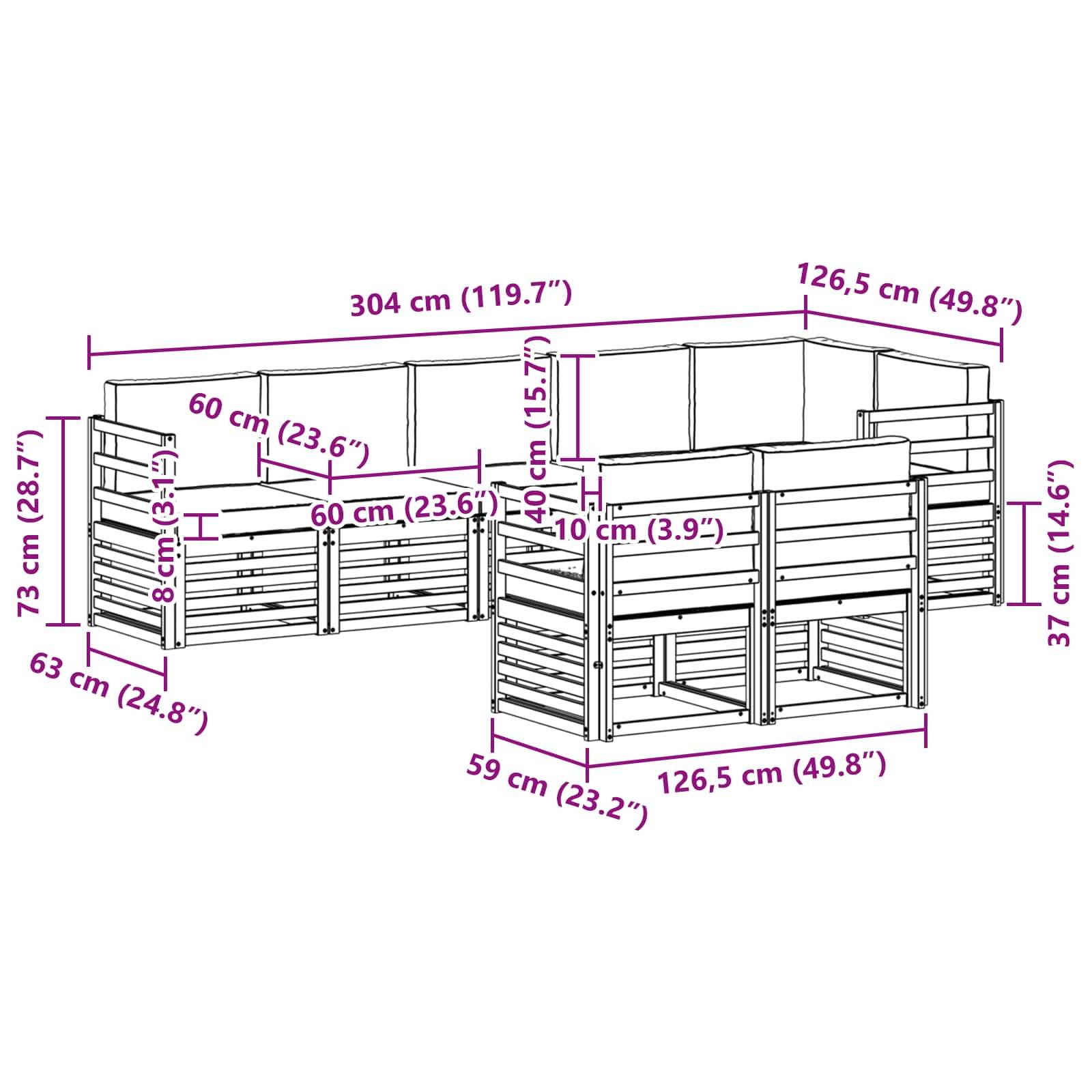 vidaXL Sofagarnituren 8 pcs Natur und Anthrazit Massivholz Akazie
