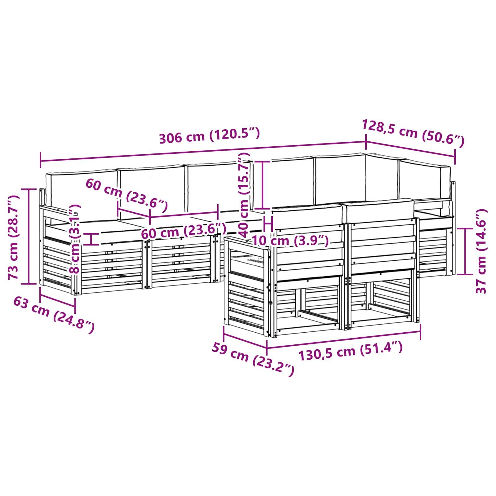 vidaXL Outdoor-Sofagarnitur 8 pcs Weiß und Anthrazit