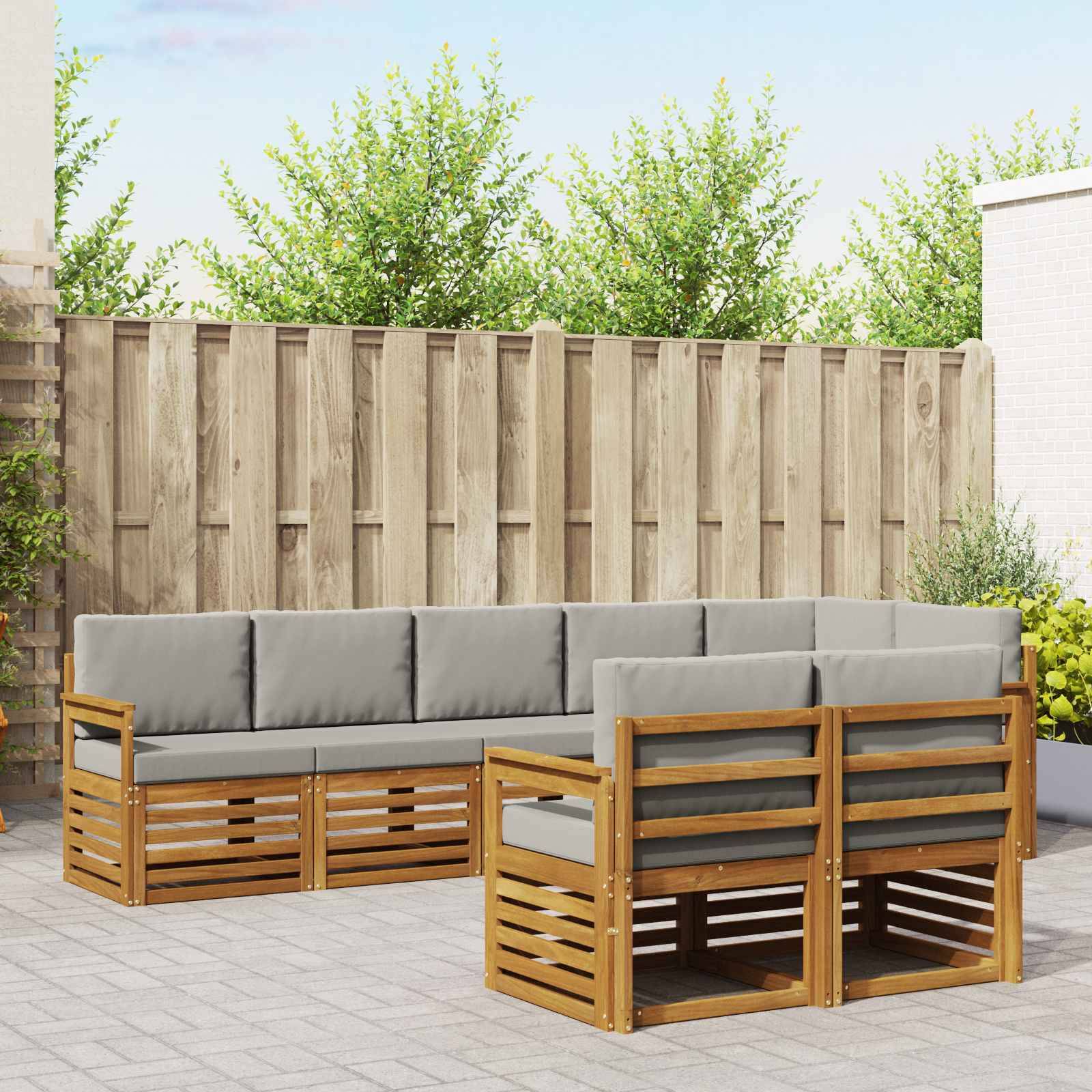 vidaXL Sofagarnituren 8 pcs Natürlich und Hellgrau Massivholz Akazie