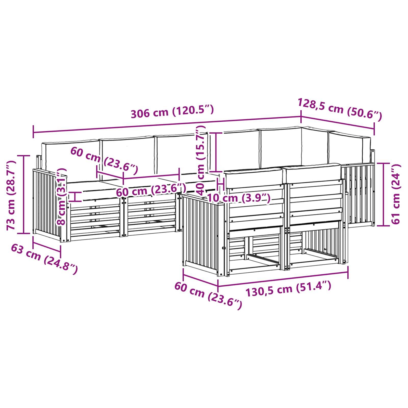 vidaXL Sofagarnituren 8 pcs Natur und Anthrazit Massivholz Akazie