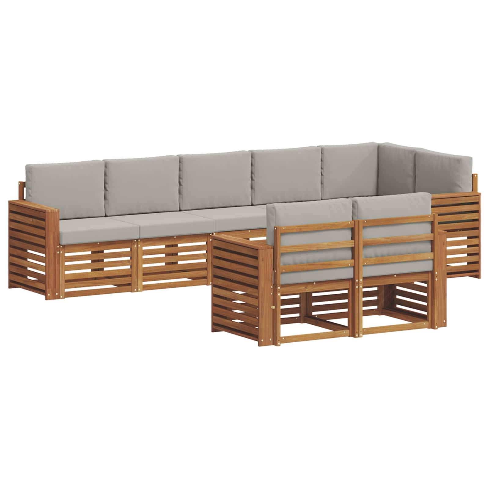 vidaXL Sofagarnituren 8 pcs Natürlich und Hellgrau Massivholz Akazie
