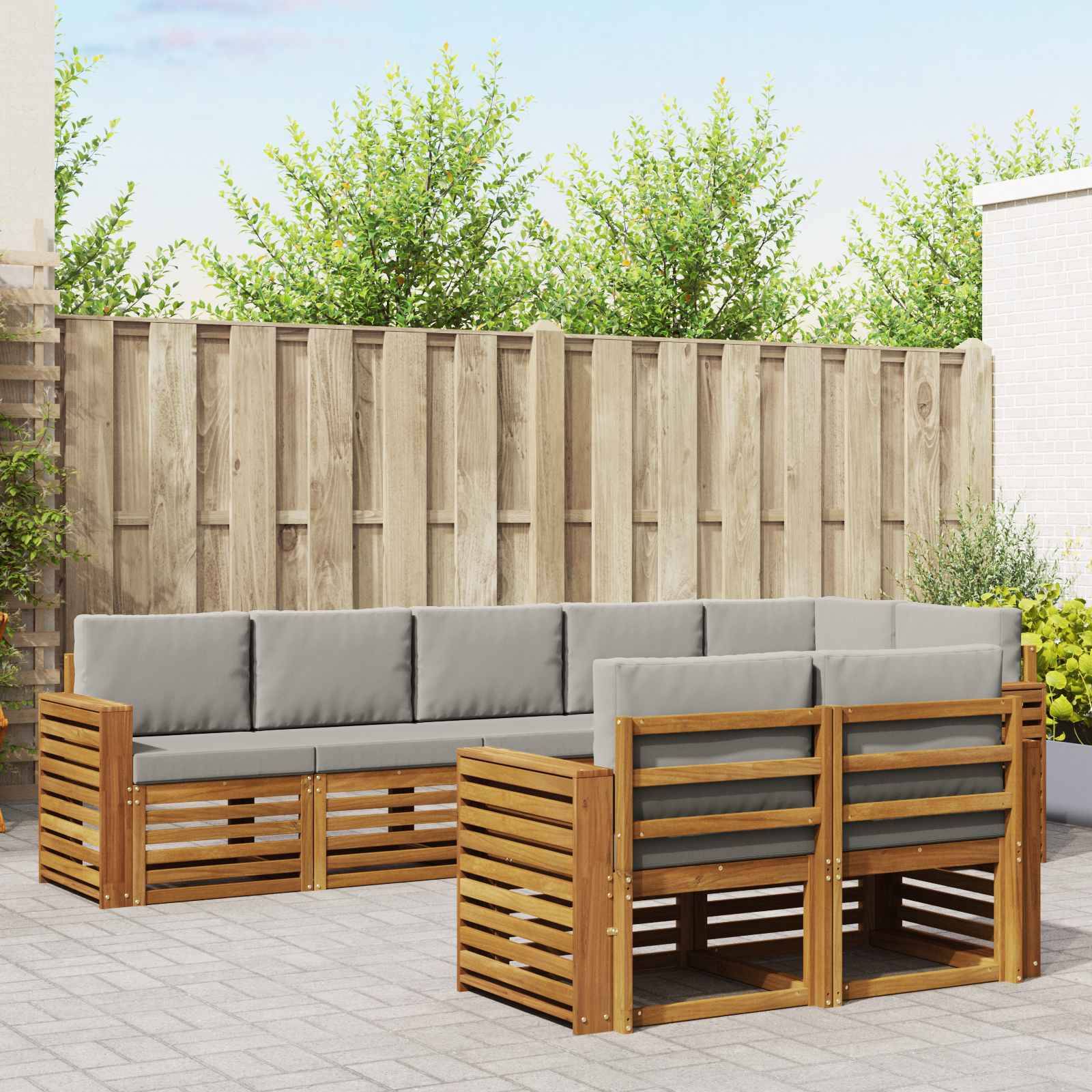 vidaXL Sofagarnituren 8 pcs Natürlich und Hellgrau Massivholz Akazie