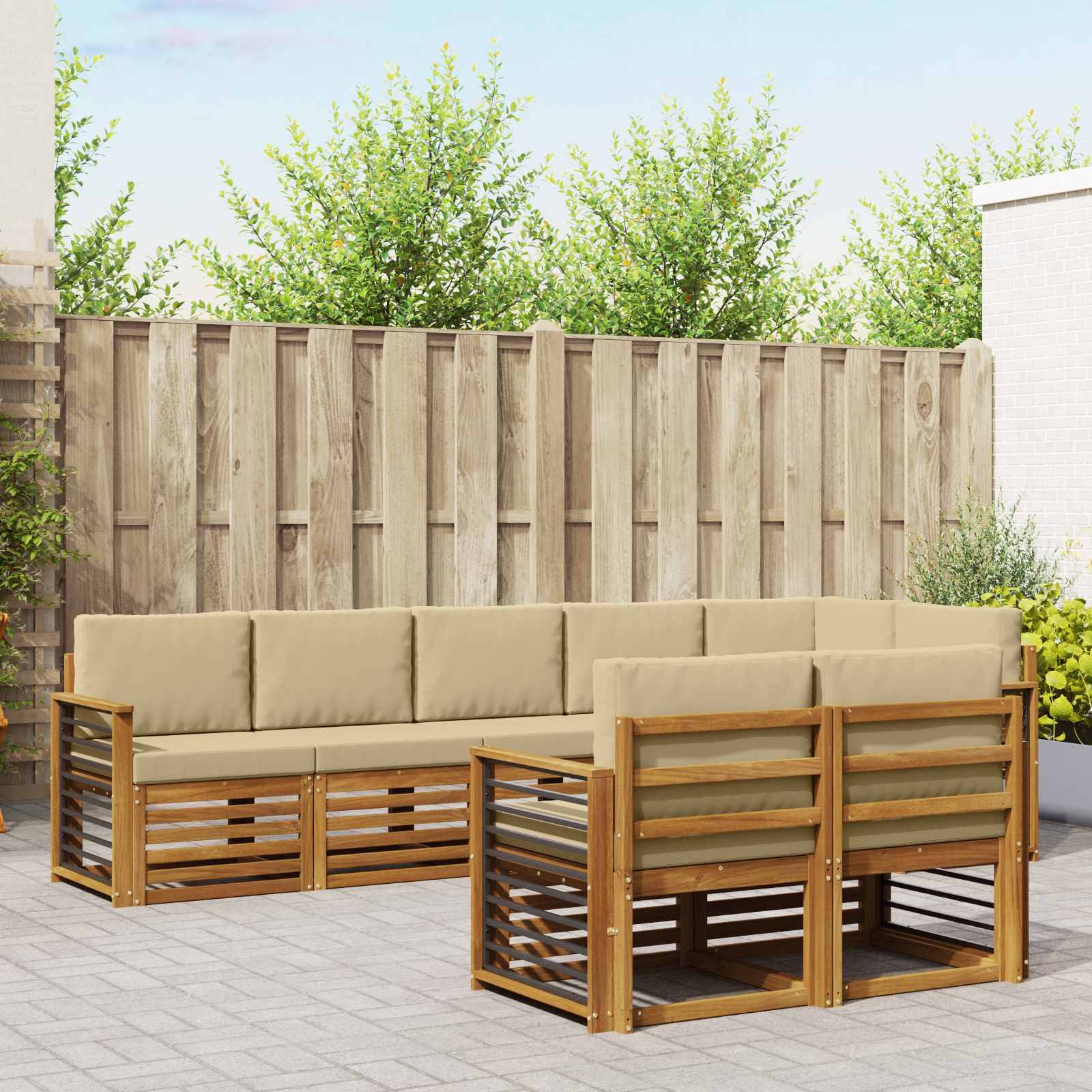 vidaXL Sofagarnituren 8 pcs Natur und Beige Massivholz Akazie