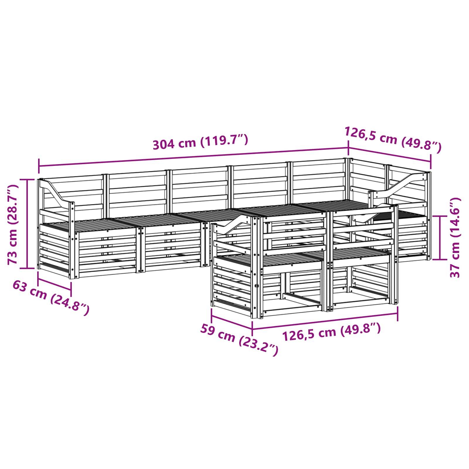 vidaXL Outdoor-Sofagarnitur 8 pcs Weiß 304 x 126,5 x 73 cm
