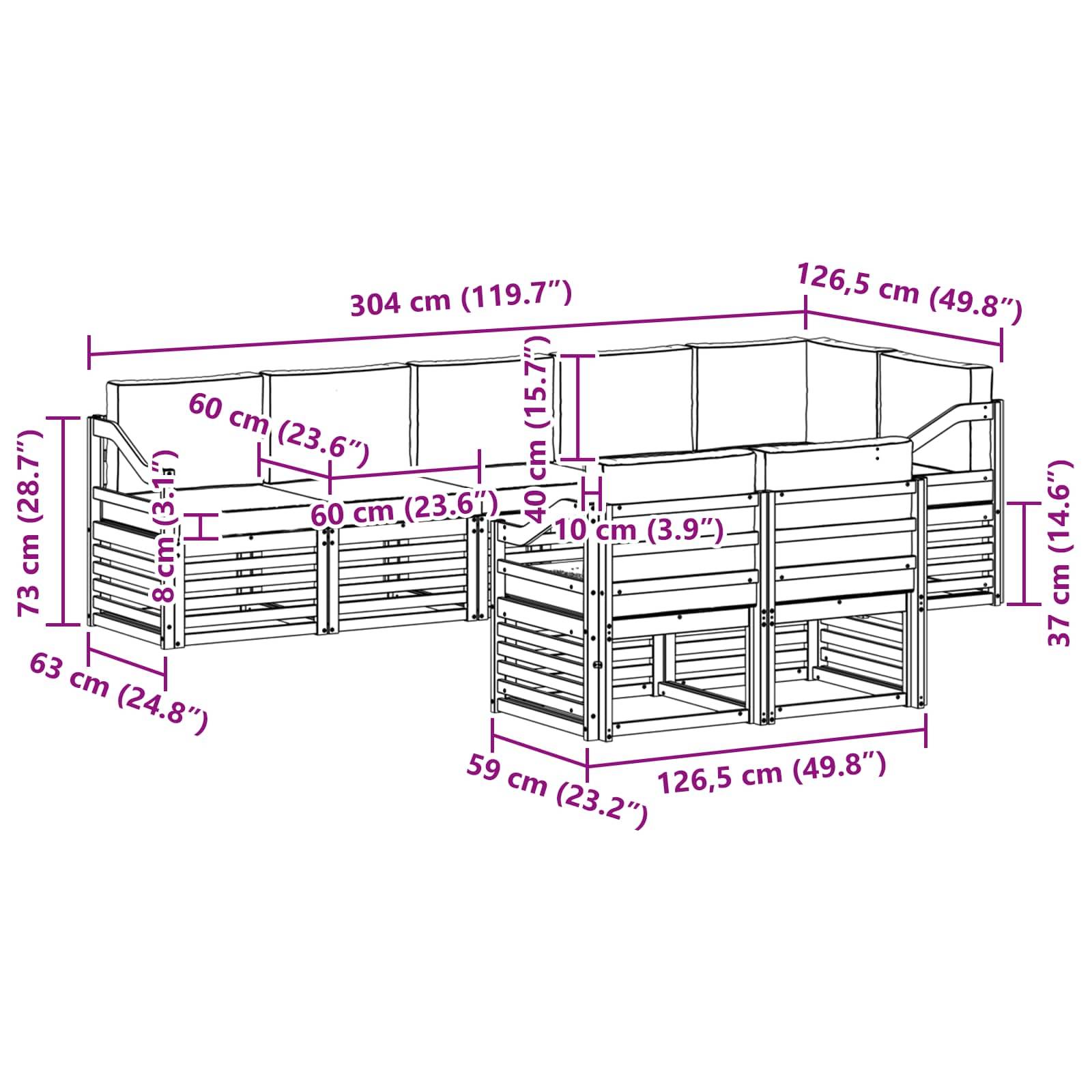 vidaXL Sofagarnituren 8 pcs Natur und Anthrazit Massivholz Akazie