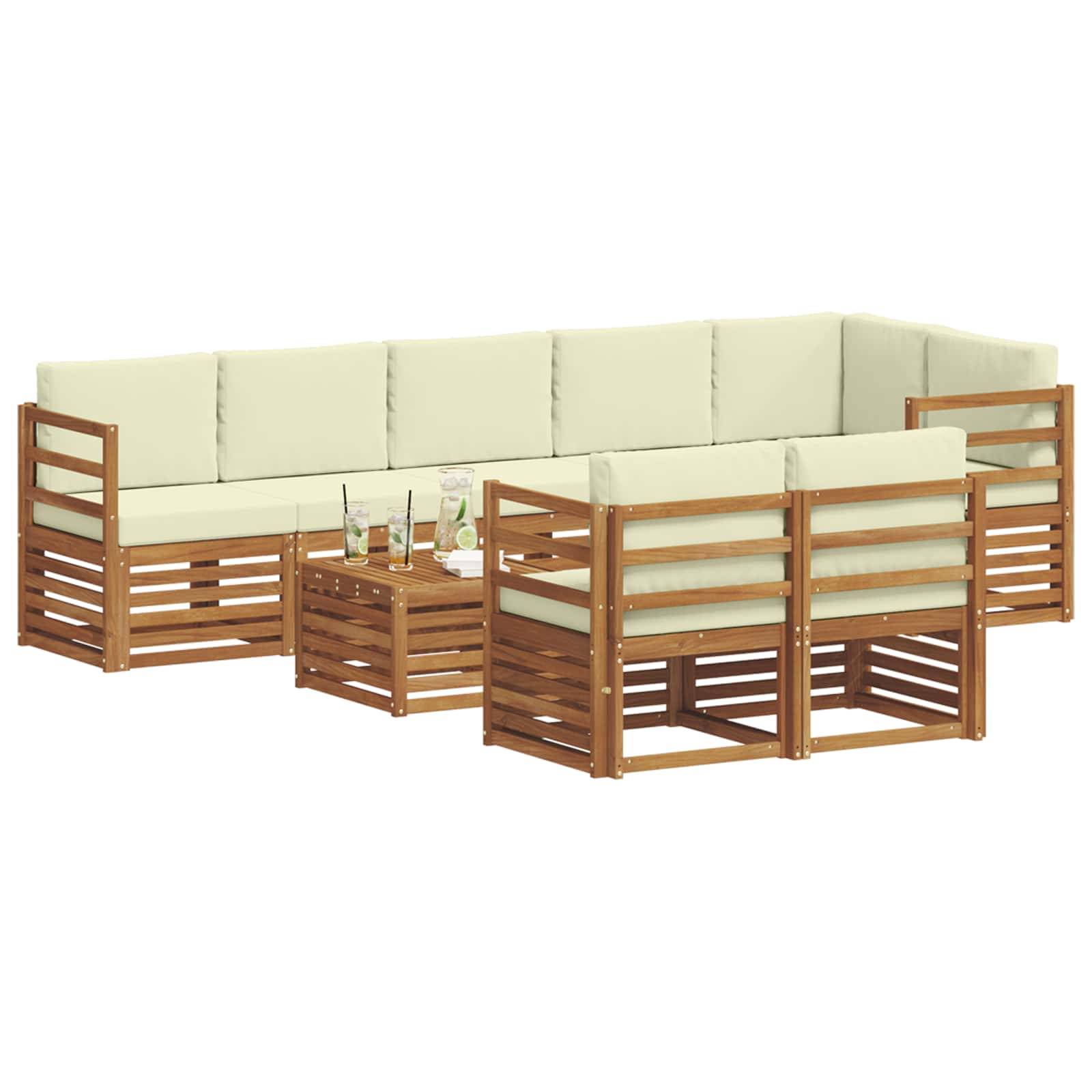 vidaXL Sofagarnituren 9 pcs Natur und Creme Massivholz Akazie