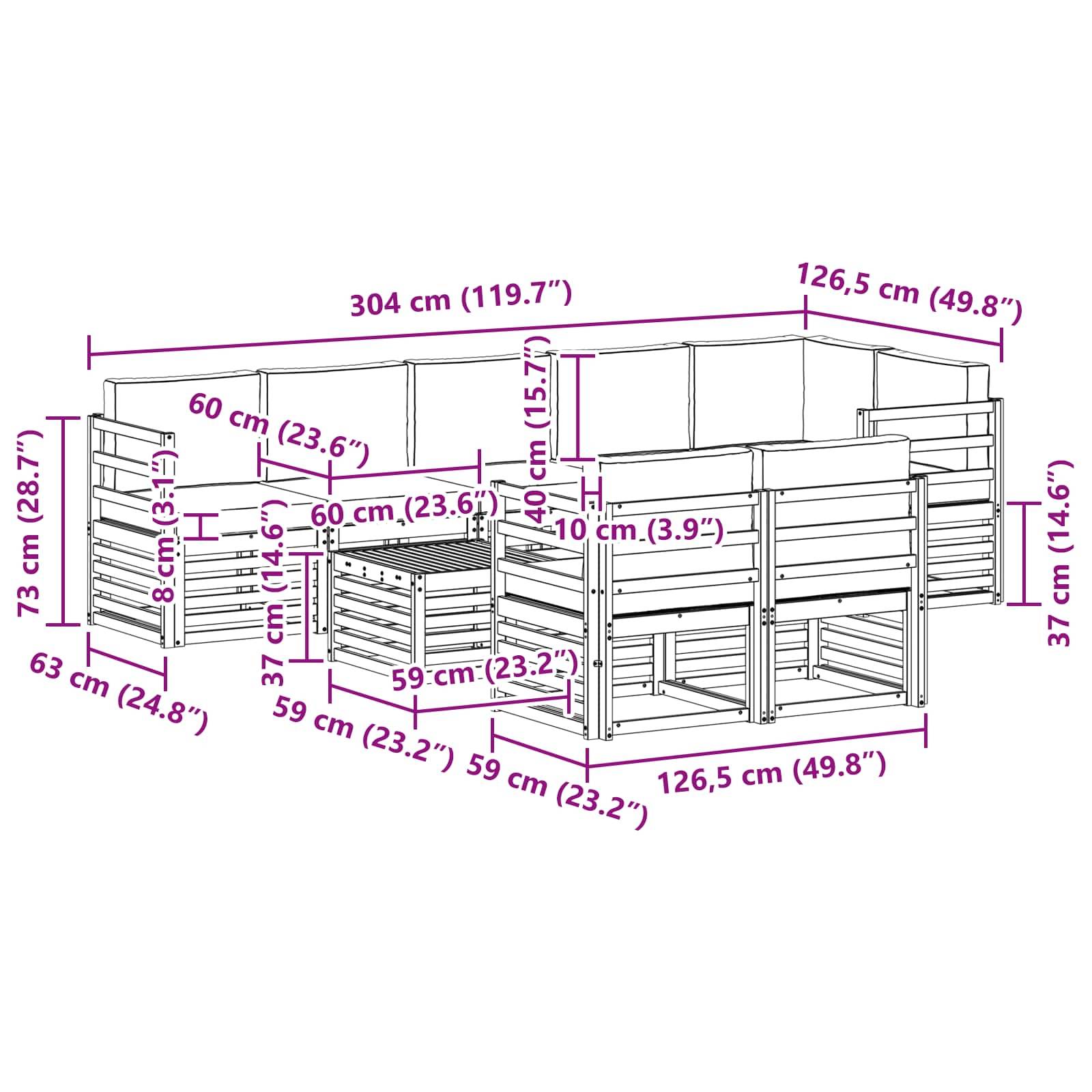 vidaXL Outdoor-Sofagarnitur 9 pcs Weiß und Hellgrau 59 x 59 x 37 cm