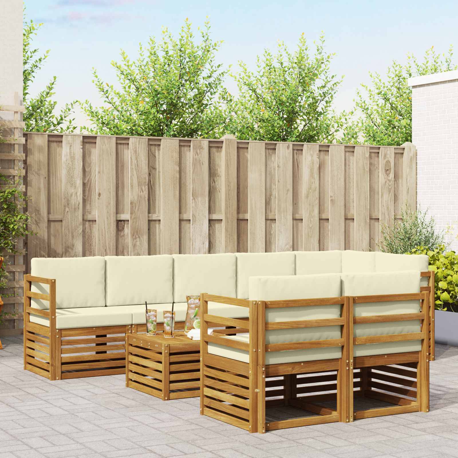 vidaXL Sofagarnituren 9 pcs Natur und Creme Massivholz Akazie