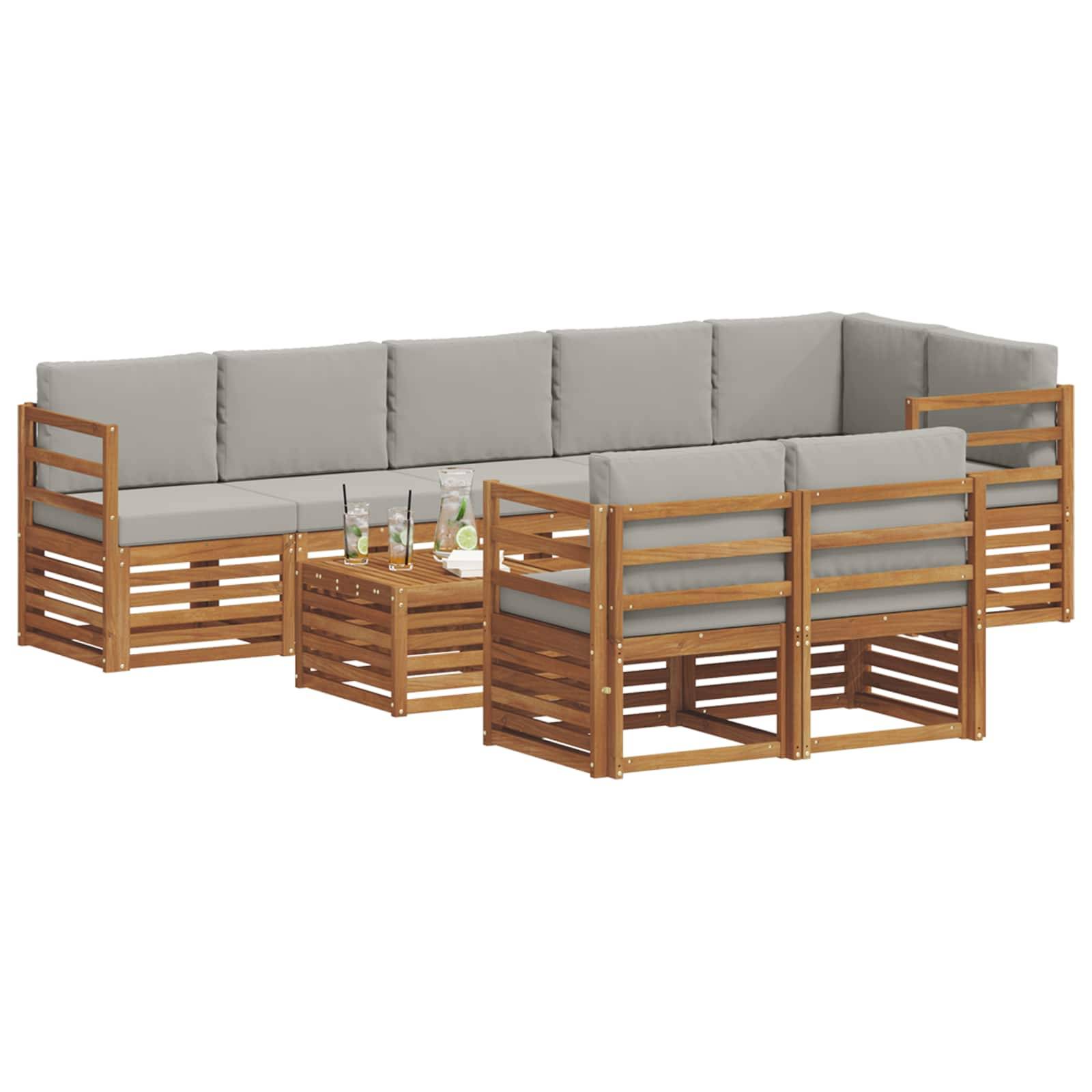 vidaXL Sofagarnituren 9 pcs Natürlich und Hellgrau Massivholz Akazie