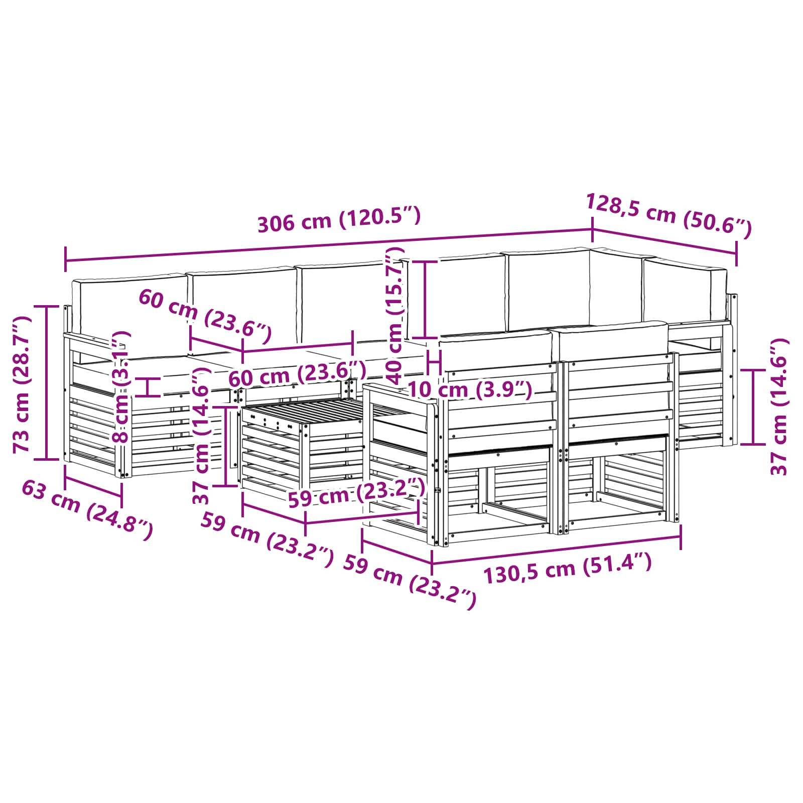 vidaXL Outdoor-Sofagarnitur 8 pcs Weiß und Anthrazit 59 x 59 x 37 cm