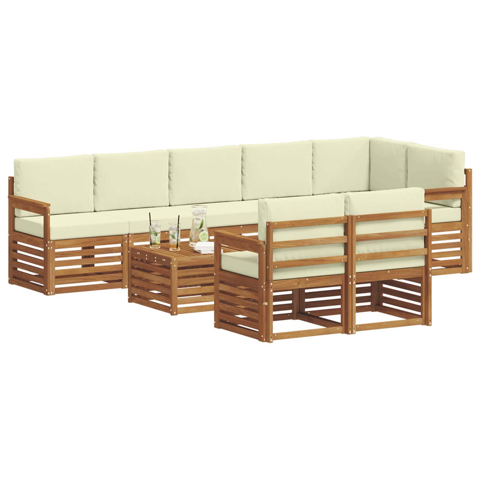 vidaXL Sofagarnituren 9 pcs Natur und Creme Massivholz Akazie