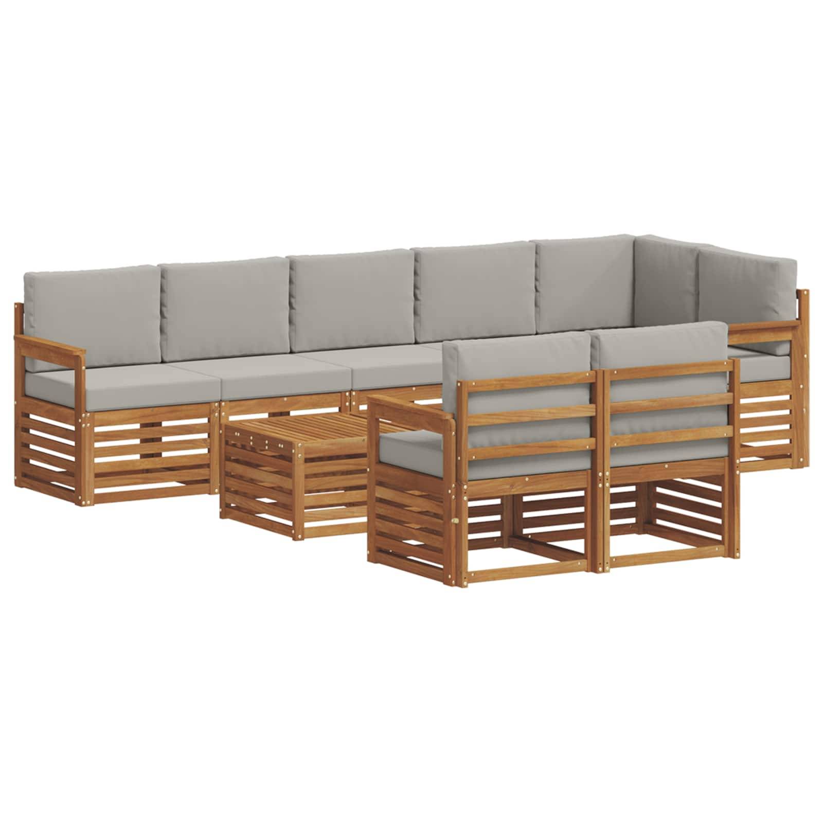 vidaXL Sofagarnituren 9 pcs Natürlich und Hellgrau Massivholz Akazie