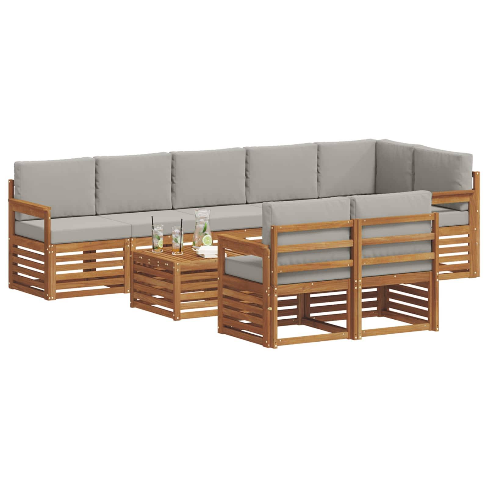 vidaXL Sofagarnituren 9 pcs Natürlich und Hellgrau Massivholz Akazie