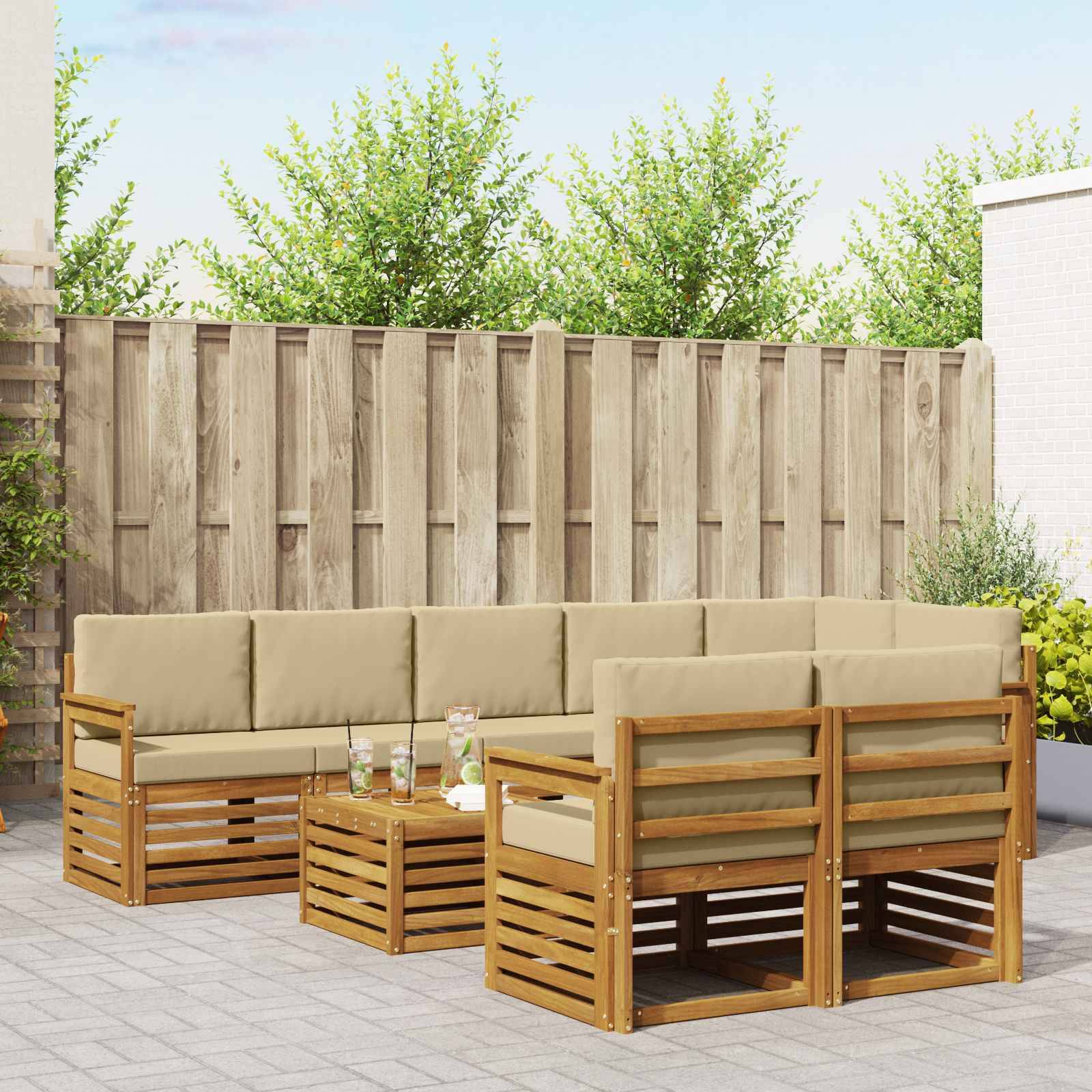 vidaXL Sofagarnituren 9 pcs Natur und Beige Massivholz Akazie