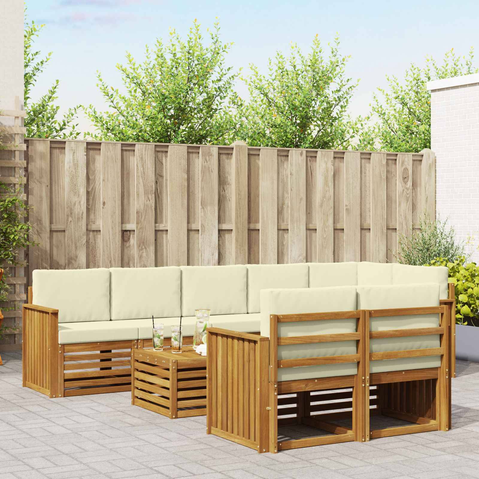 vidaXL Sofagarnituren 9 pcs Natur und Creme Massivholz Akazie