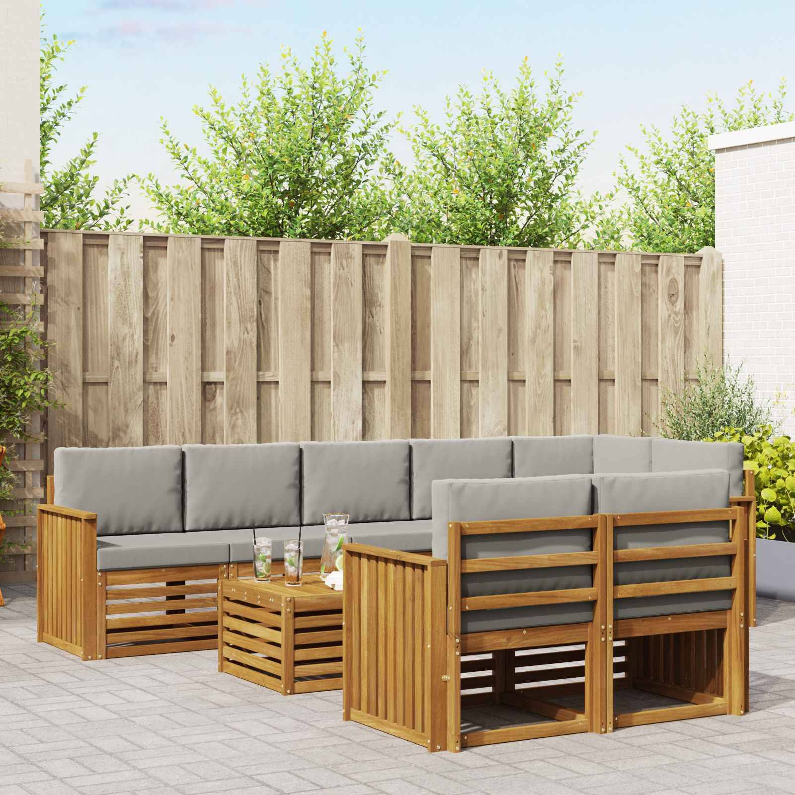 vidaXL Sofagarnituren 9 pcs Natürlich und Hellgrau Massivholz Akazie