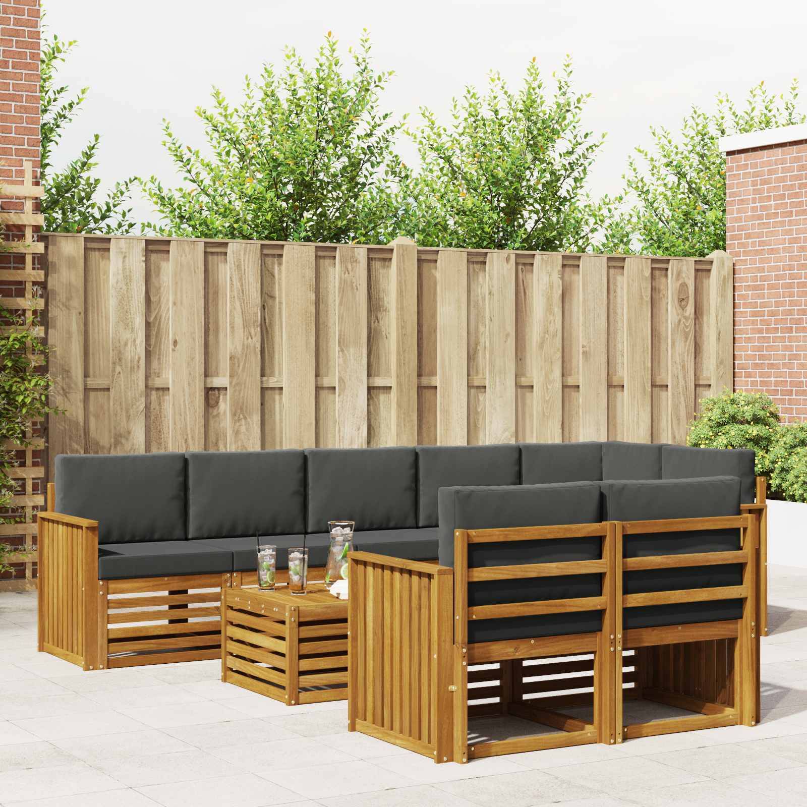 vidaXL Sofagarnituren 9 pcs Natur und Anthrazit Massivholz Akazie