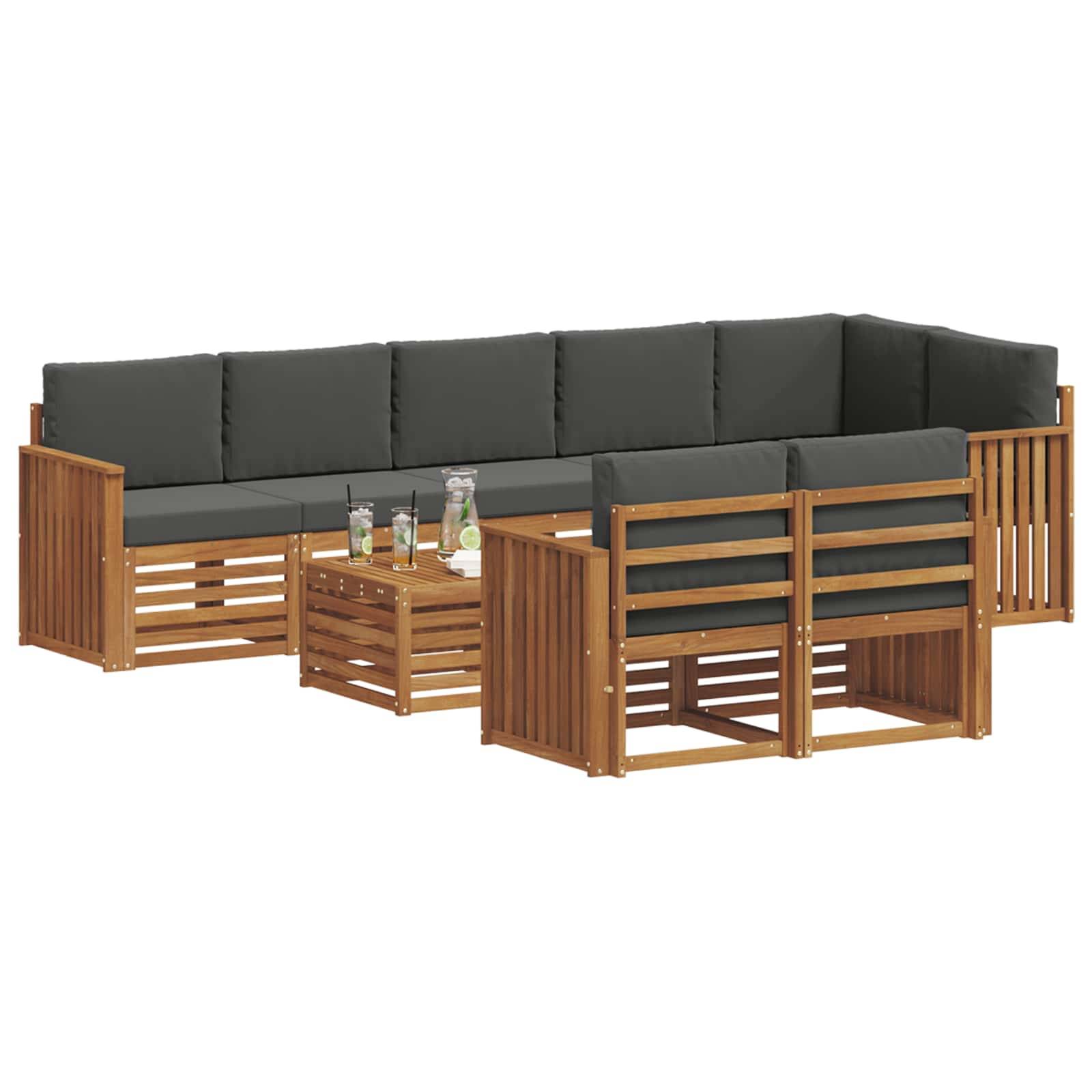 vidaXL Sofagarnituren 9 pcs Natur und Anthrazit Massivholz Akazie
