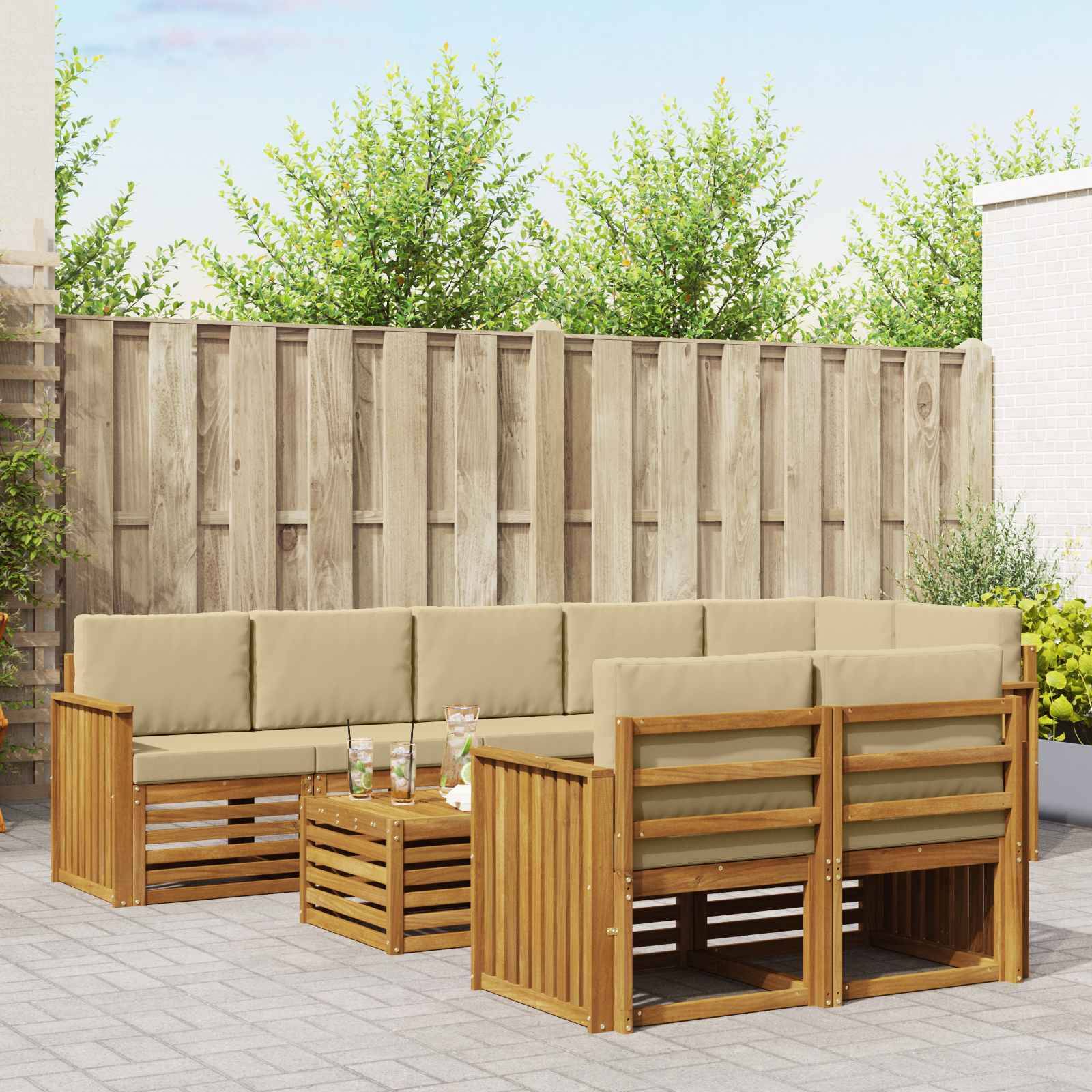 vidaXL Sofagarnituren 9 pcs Natur und Beige Massivholz Akazie