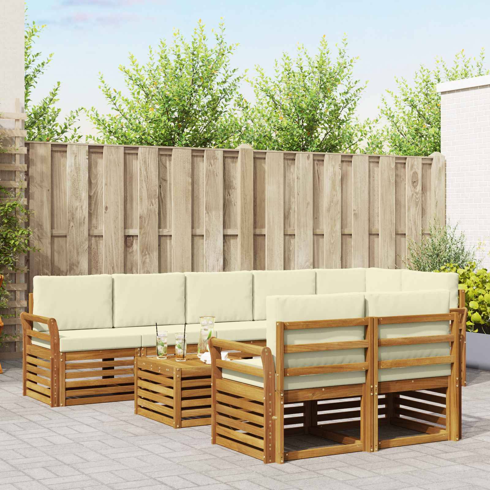 vidaXL Sofagarnituren 9 pcs Natur und Creme Massivholz Akazie