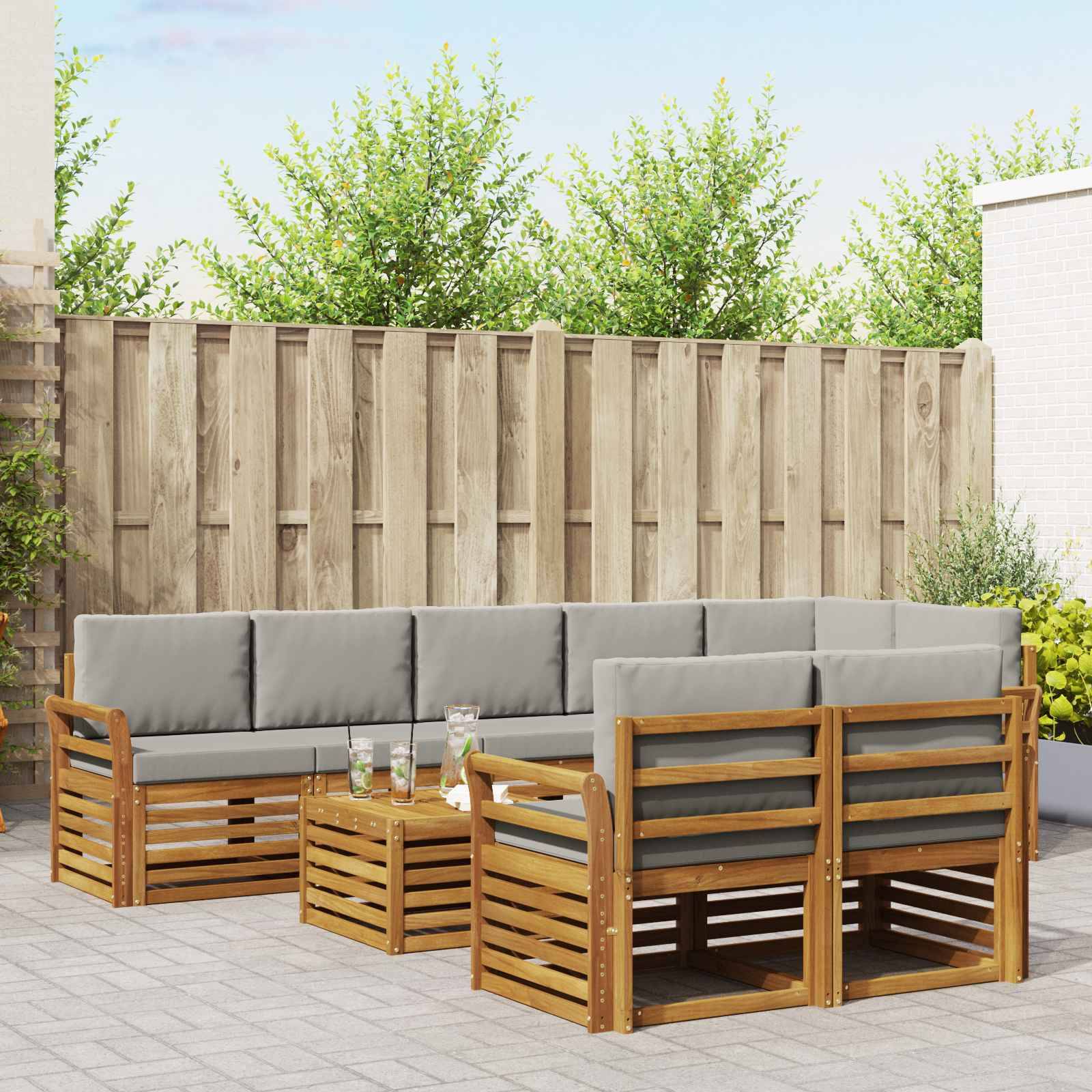 vidaXL Sofagarnituren 9 pcs Natürlich und Hellgrau Massivholz Akazie