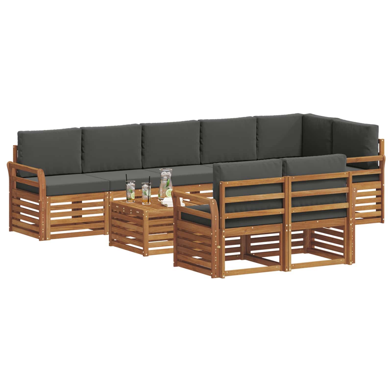 vidaXL Sofagarnituren 9 pcs Natur und Anthrazit Massivholz Akazie