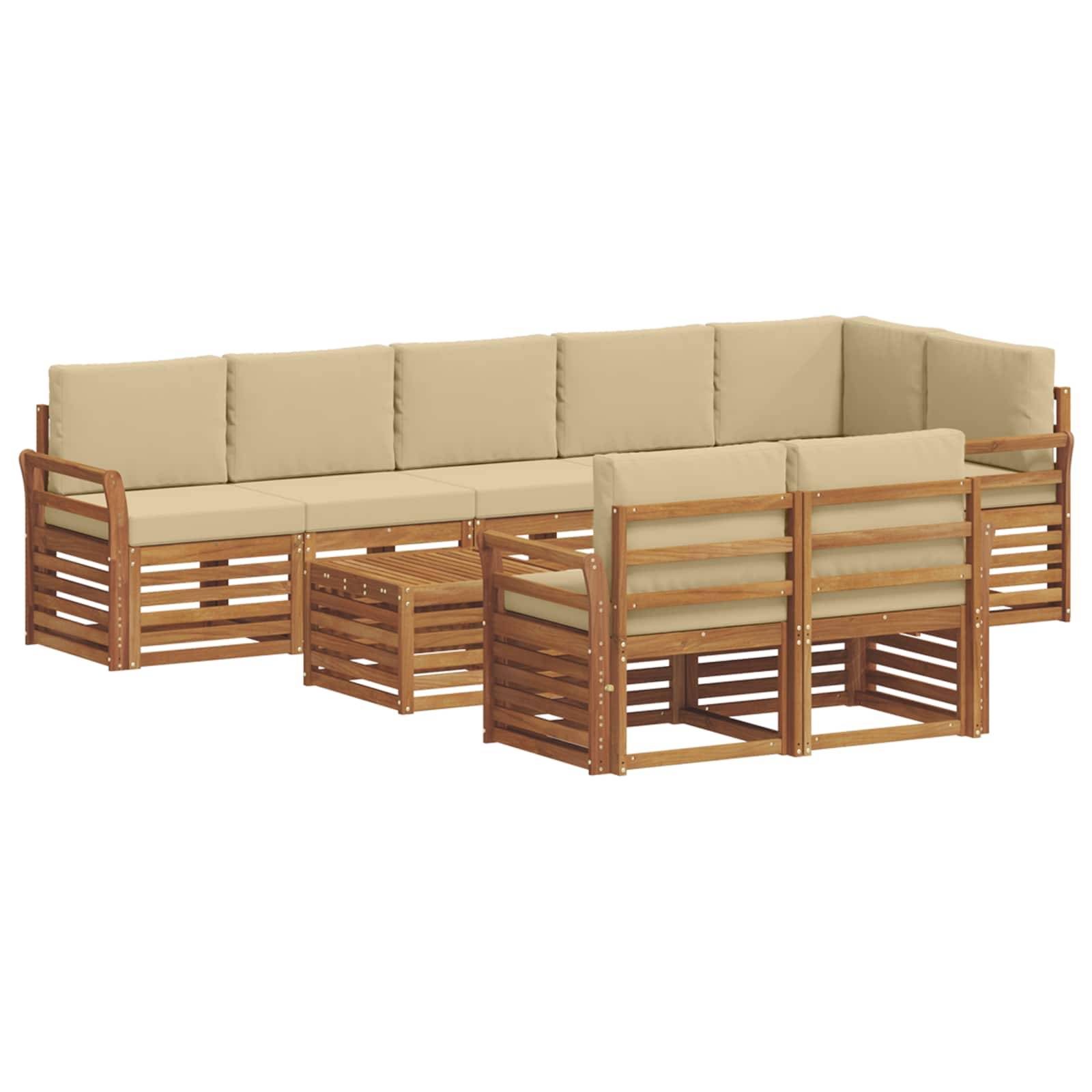 vidaXL Sofagarnituren 9 pcs Natur und Beige Massivholz Akazie