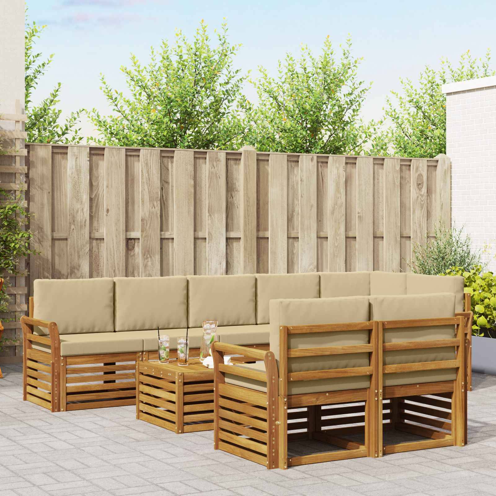 vidaXL Sofagarnituren 9 pcs Natur und Beige Massivholz Akazie